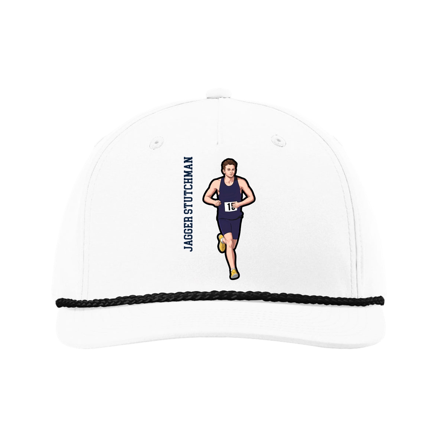Five-Panel Classic Rope Cap — Name Vertical in White