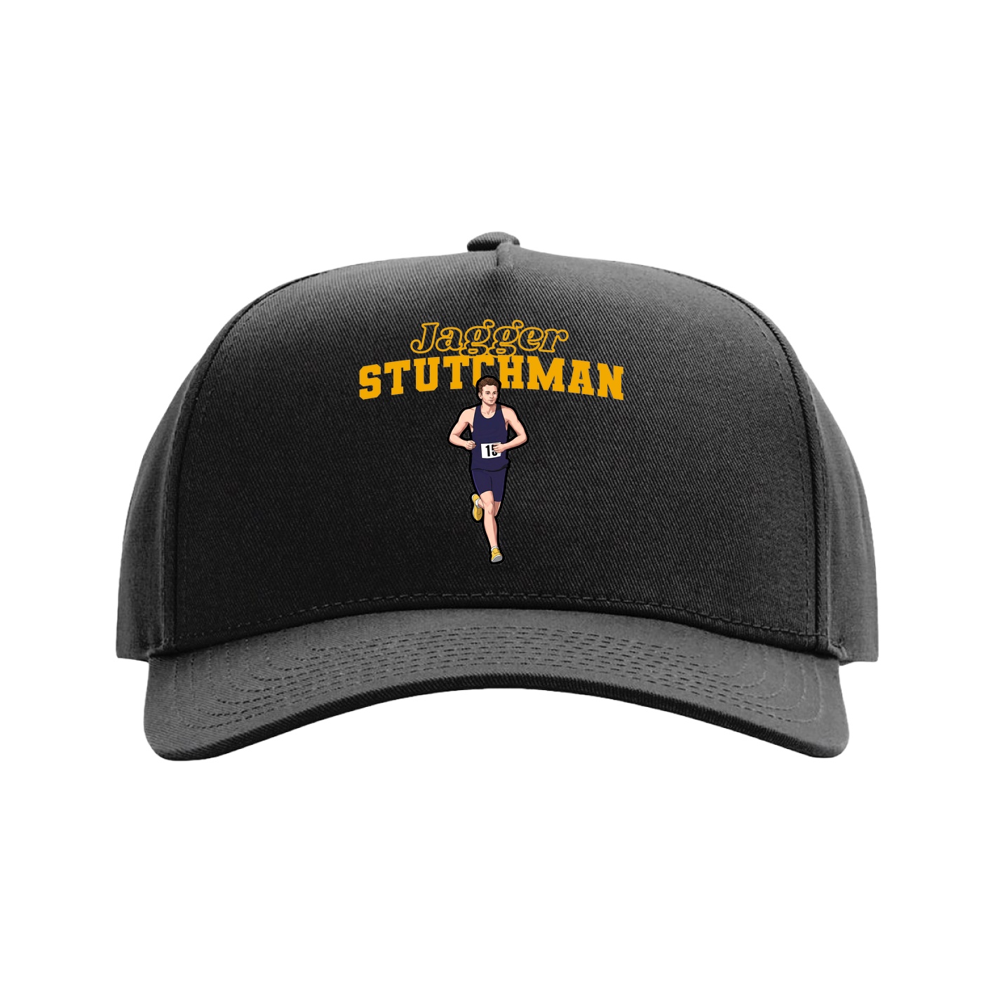 Full Fabric Five-Panel Champ Cap — Name Arch in Black