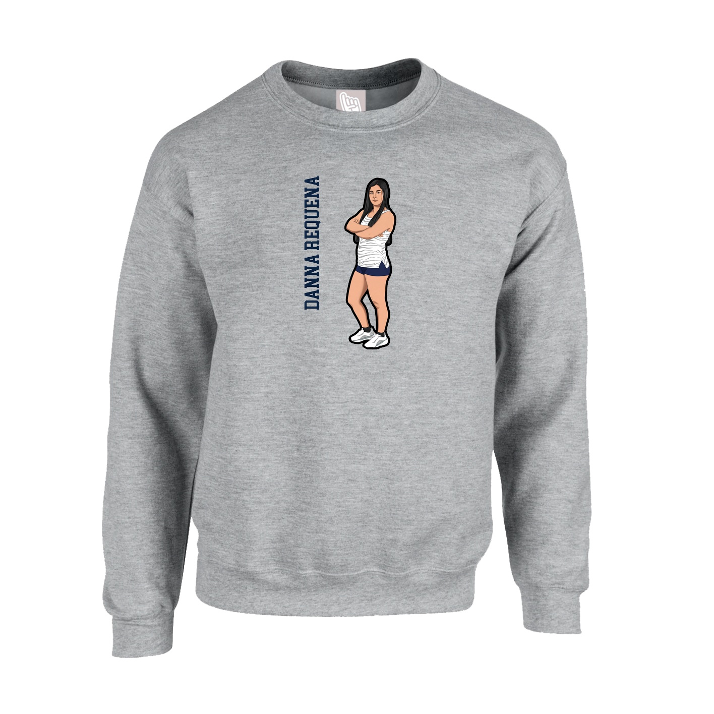 Fleece Crew — Name Vertical in Grey