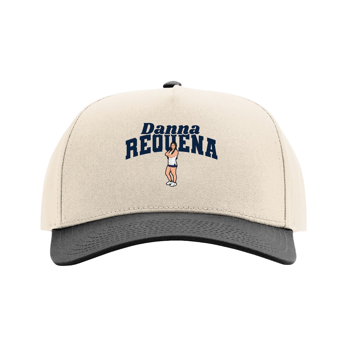 Full Fabric Five-Panel Champ Cap — Signature Arch in Cream/Black