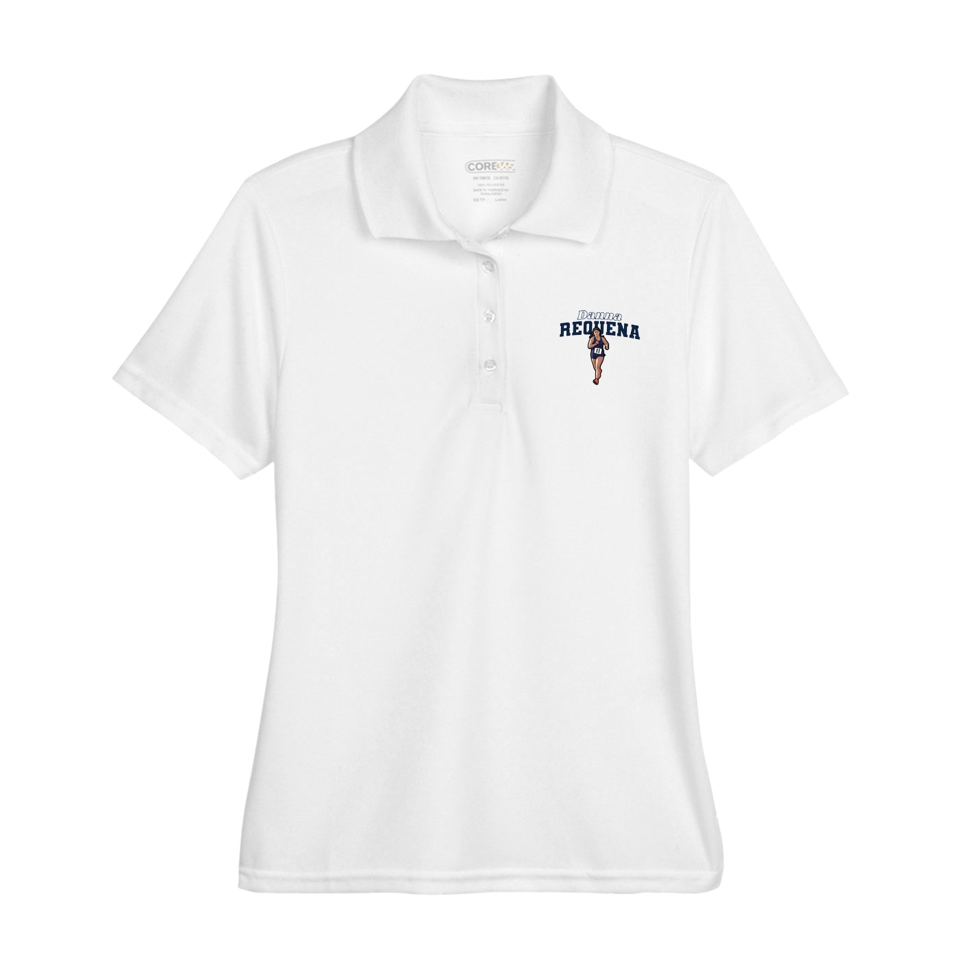 Womens Performance Polo — Name Arch in White