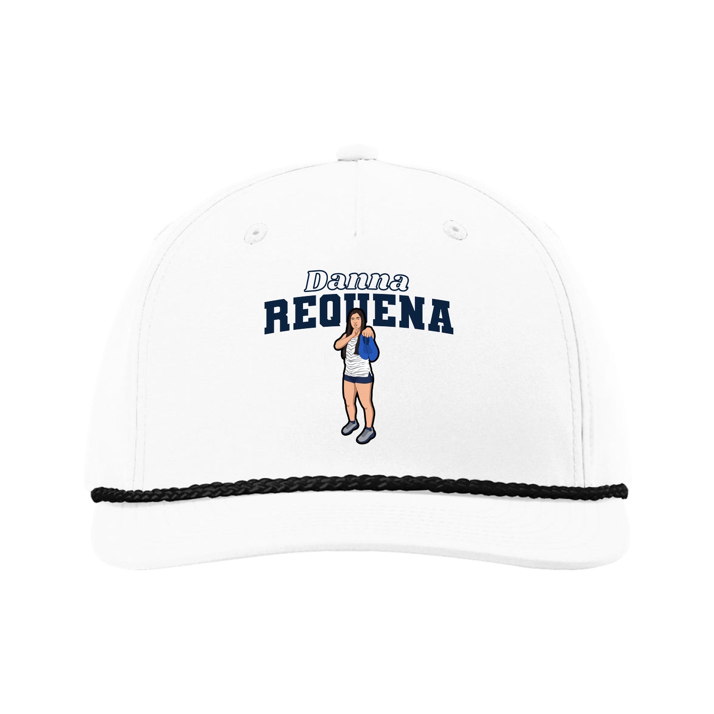 Five-Panel Classic Rope Cap — Name Arch in White