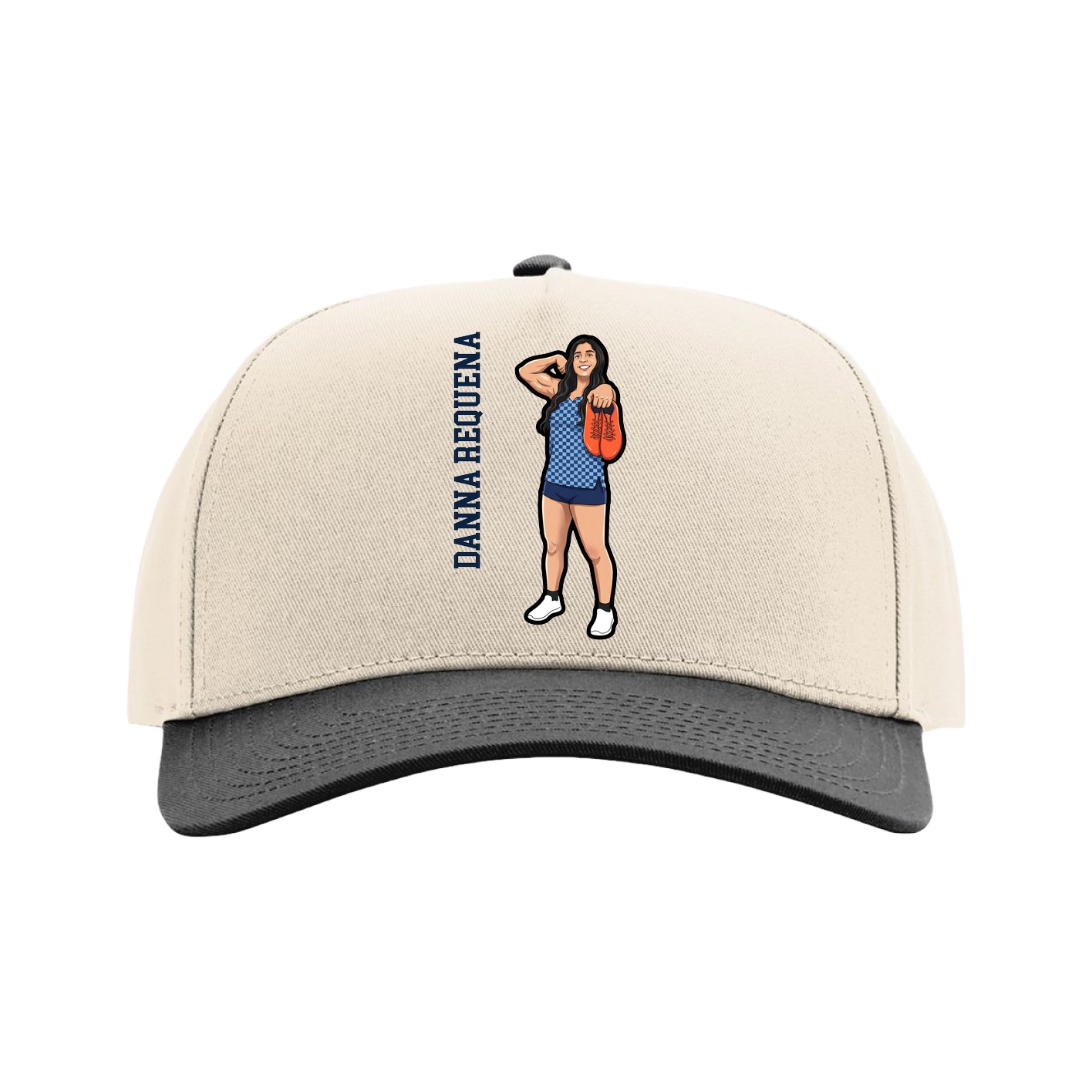 Full Fabric Five-Panel Champ Cap — Name Vertical in Cream/Black