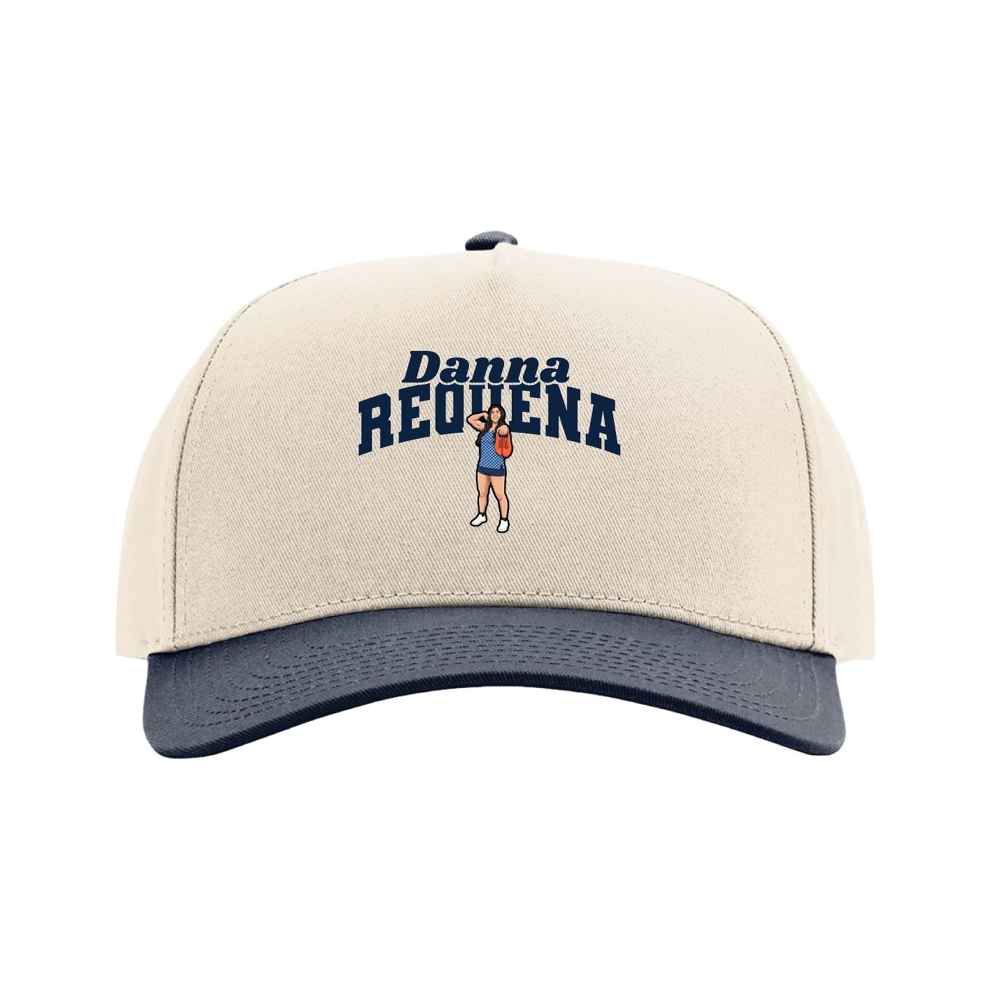 Full Fabric Five-Panel Champ Cap — Signature Arch in Cream/Navy
