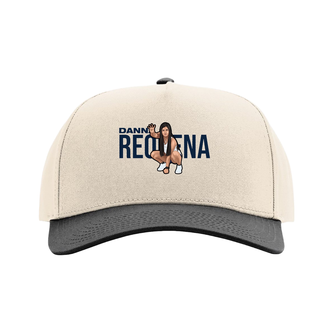 Full Fabric Five-Panel Champ Cap — Player Name in Cream/Black