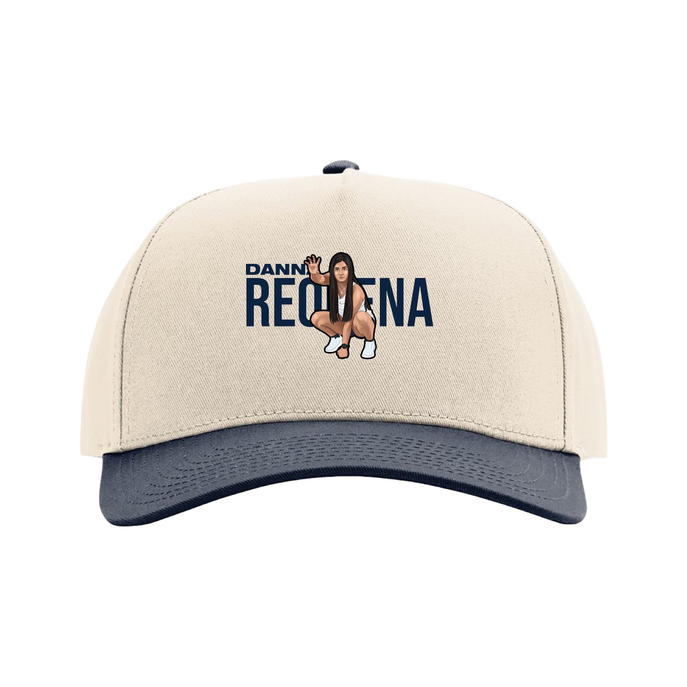 Full Fabric Five-Panel Champ Cap — Player Name in Cream/Navy