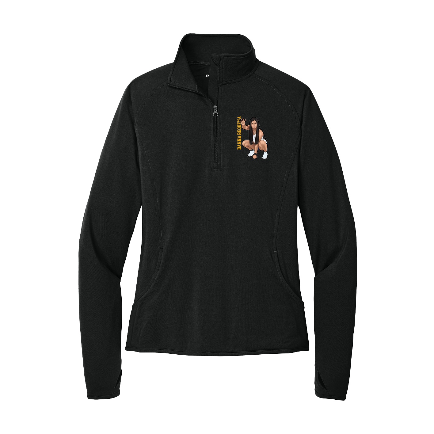 Women's Q-Zip Pullover — Name Vertical in Black