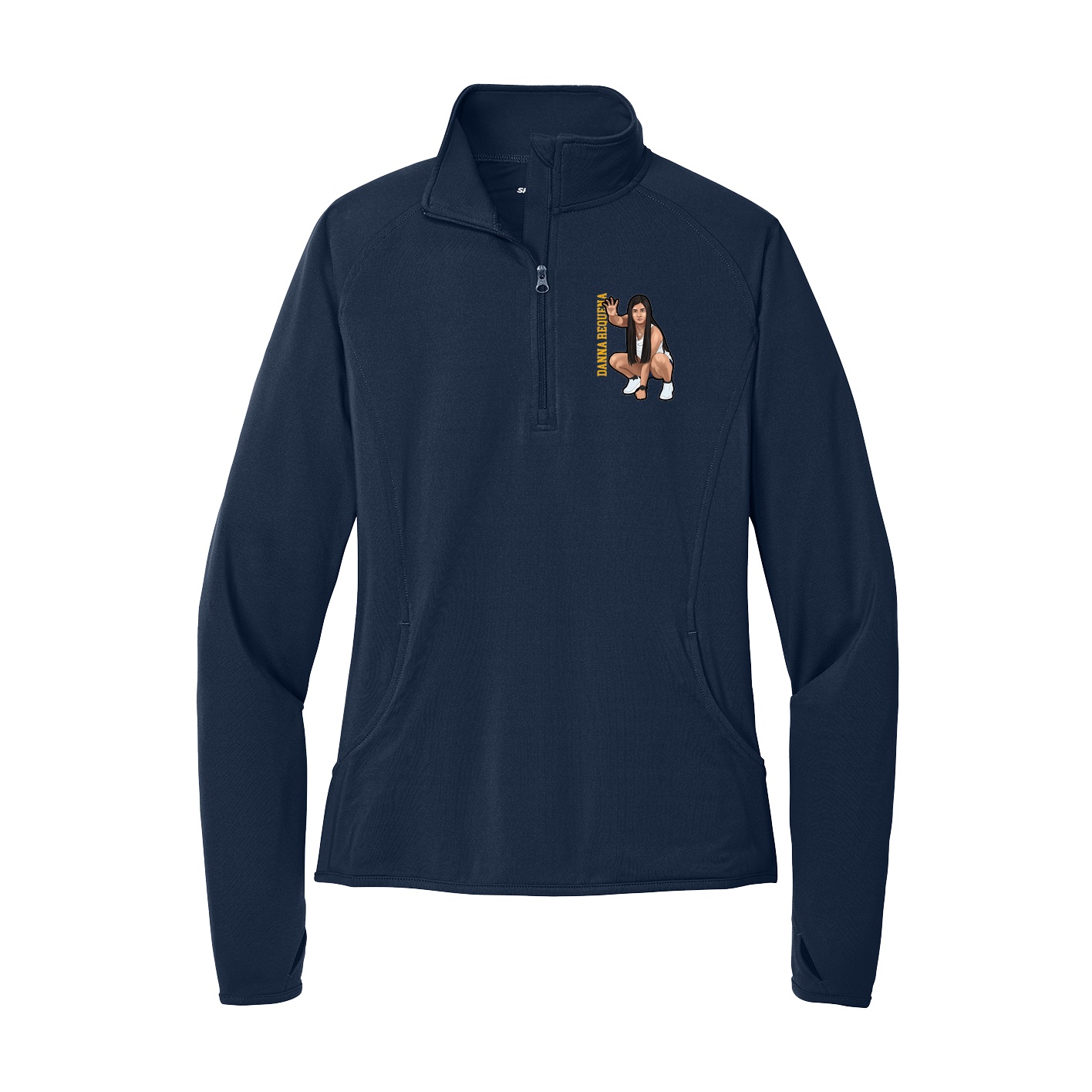 Women's Q-Zip Pullover — Name Vertical in Navy