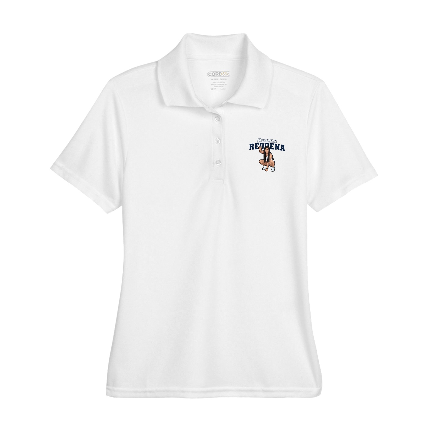 Womens Performance Polo — Name Arch in White
