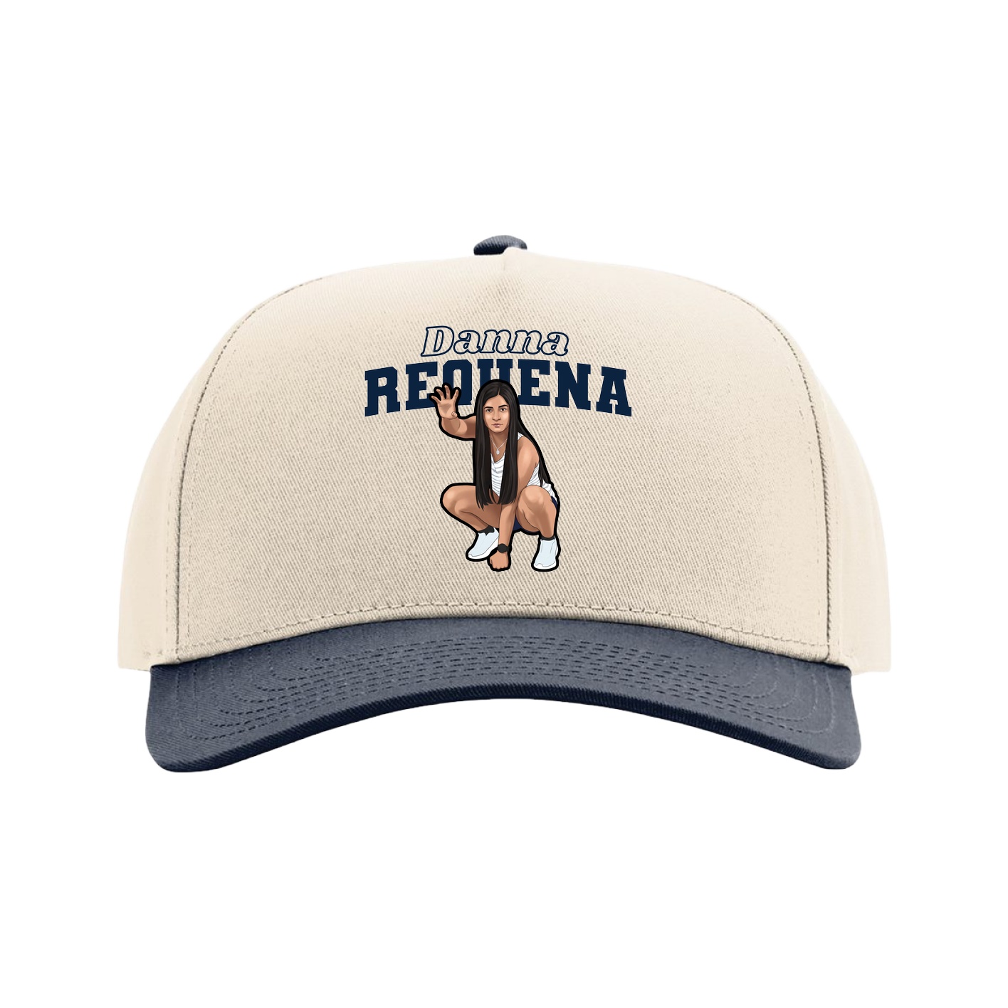 Full Fabric Five-Panel Champ Cap — Name Arch in Cream/Navy