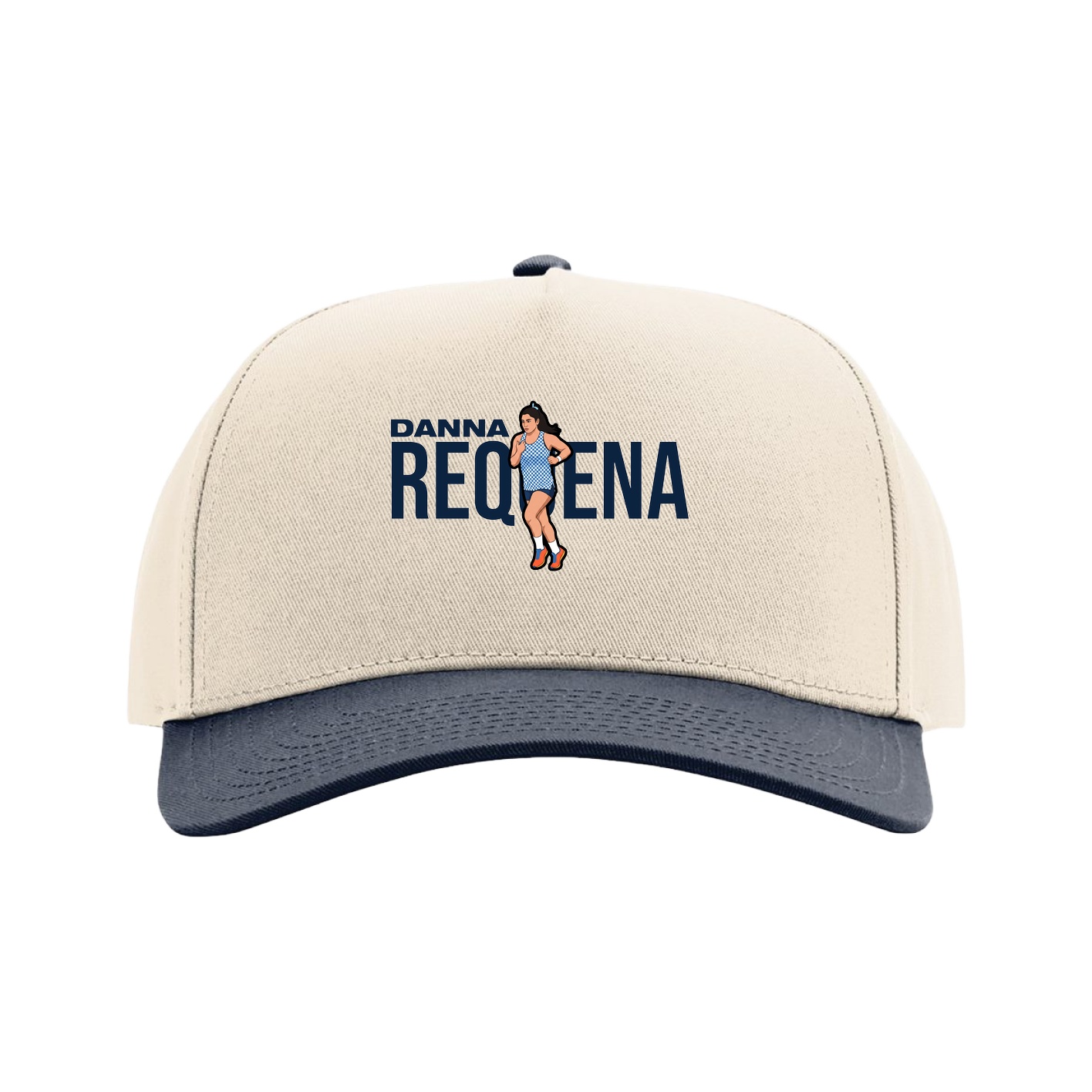 Full Fabric Five-Panel Champ Cap — Player Name in Cream/Navy