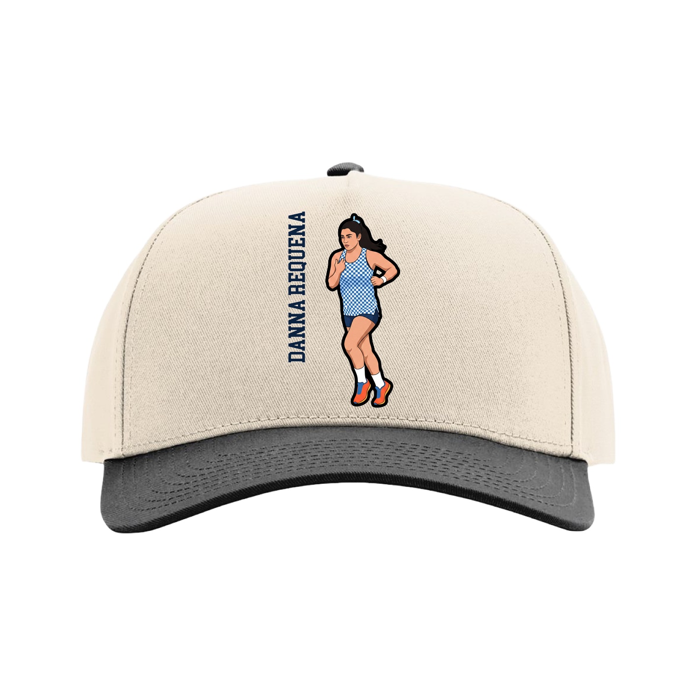 Full Fabric Five-Panel Champ Cap — Name Vertical in Cream/Black