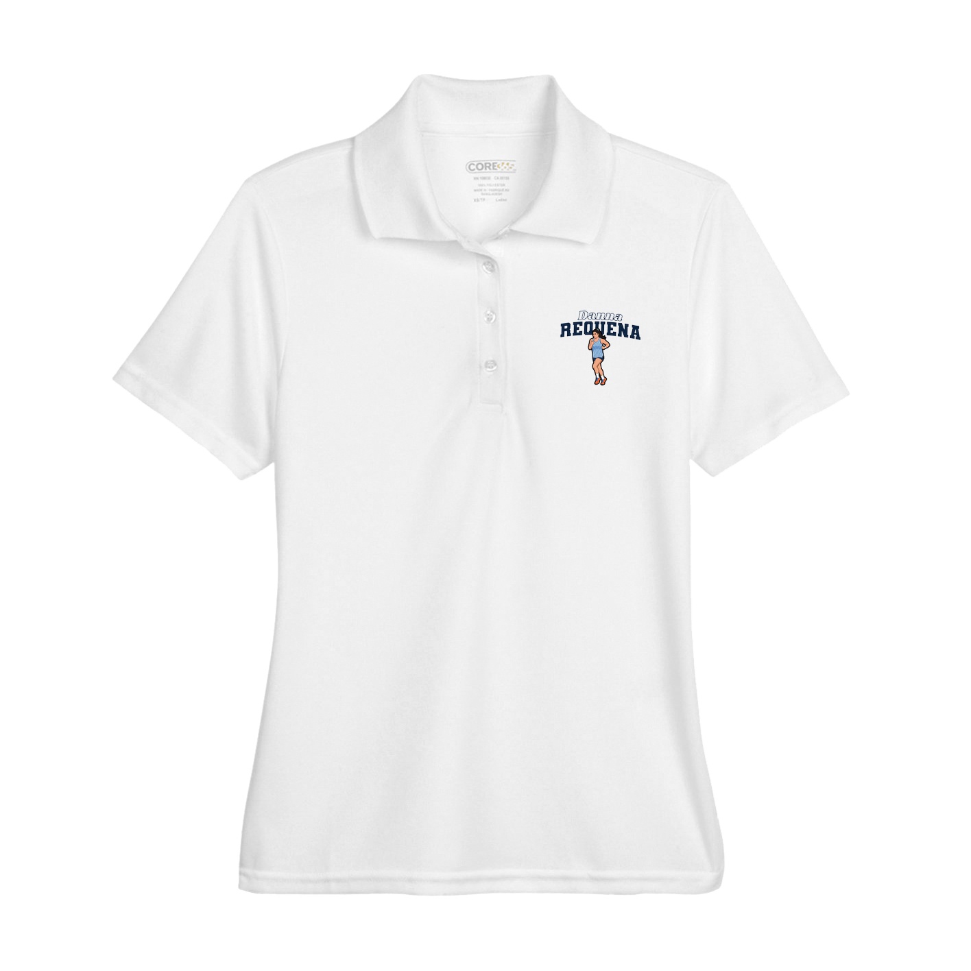 Womens Performance Polo — Name Arch in White