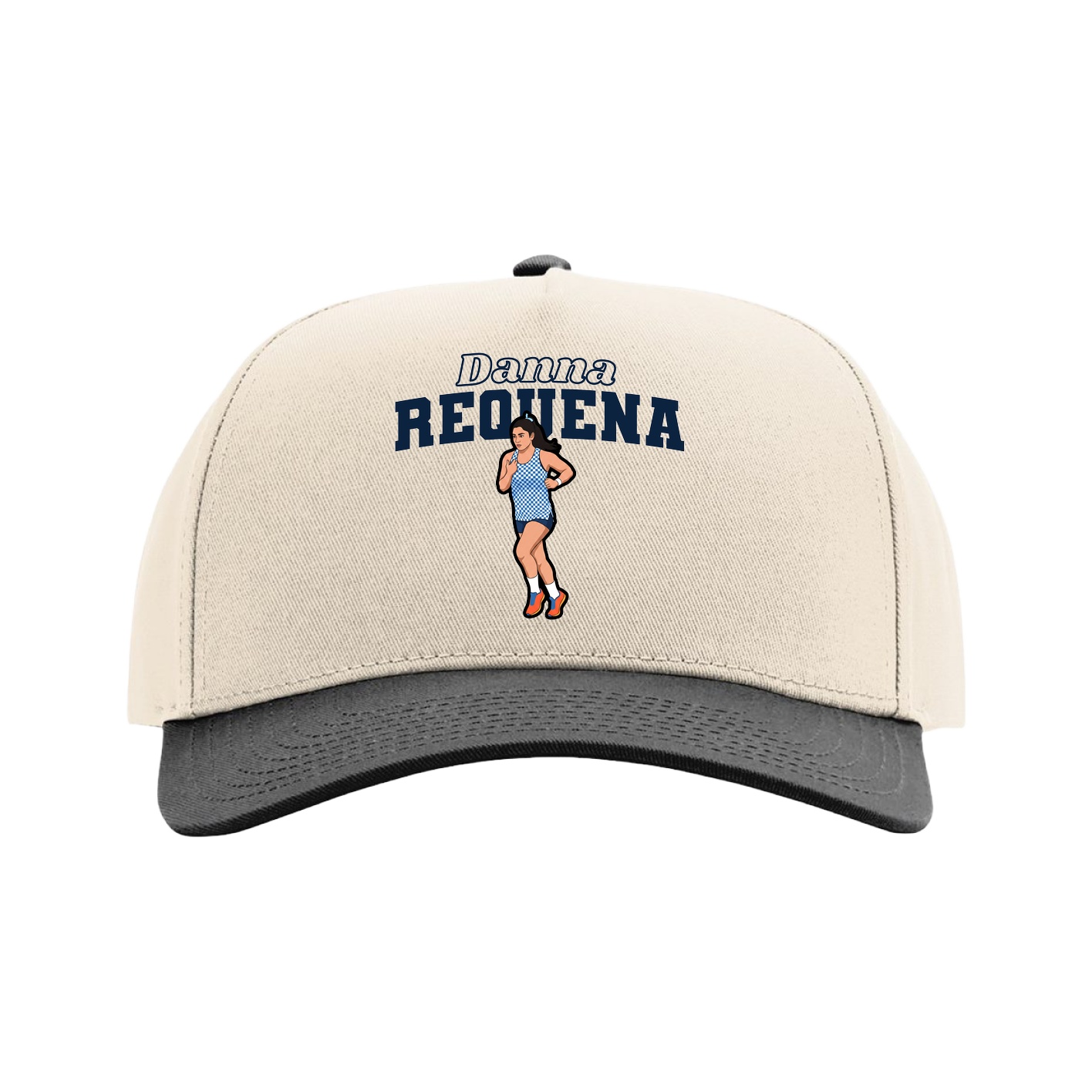 Full Fabric Five-Panel Champ Cap — Name Arch in Cream/Black
