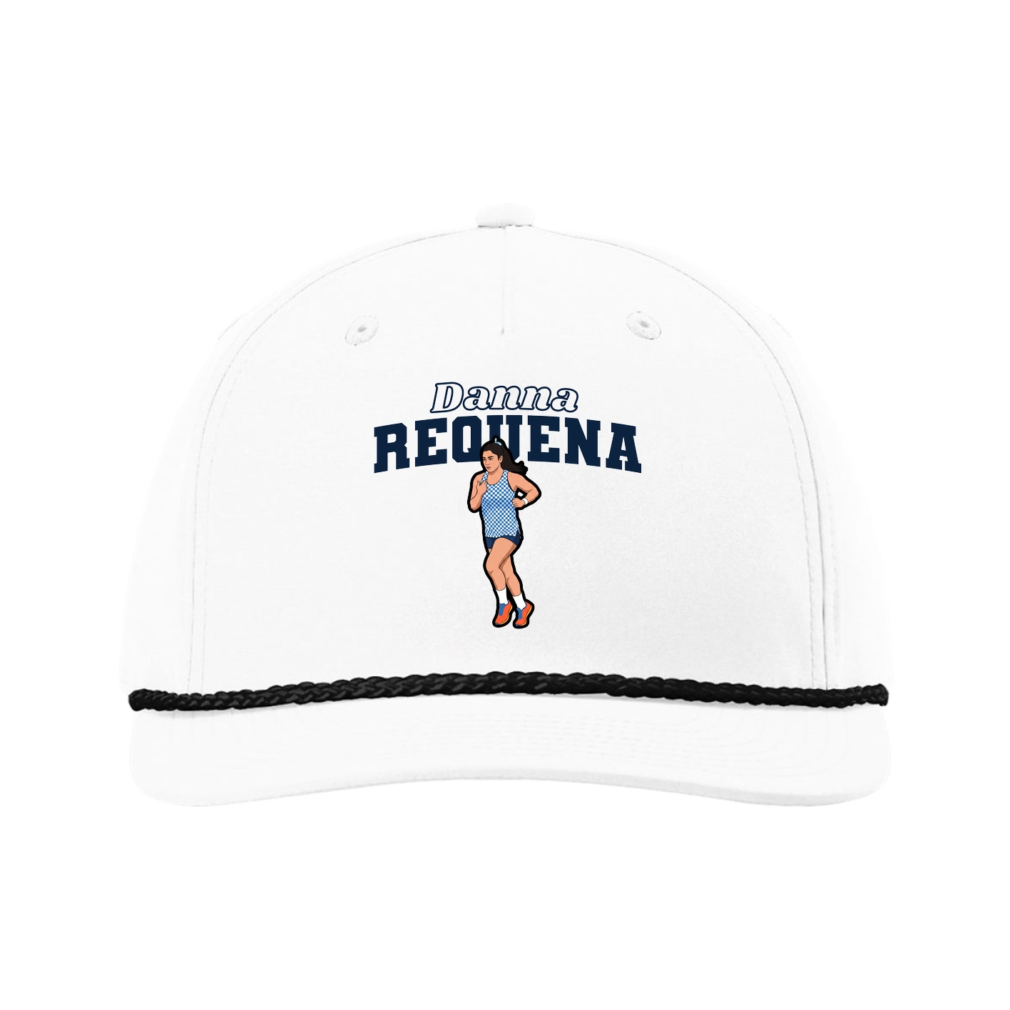Five-Panel Classic Rope Cap — Name Arch in White