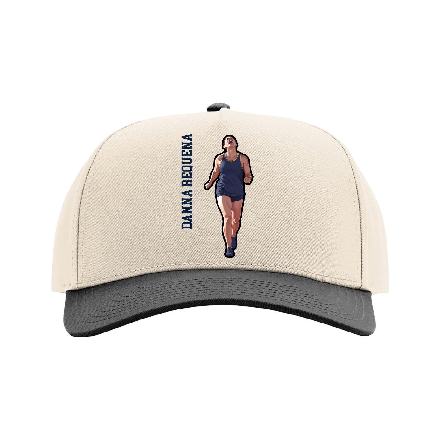 Full Fabric Five-Panel Champ Cap — Name Vertical in Cream/Black
