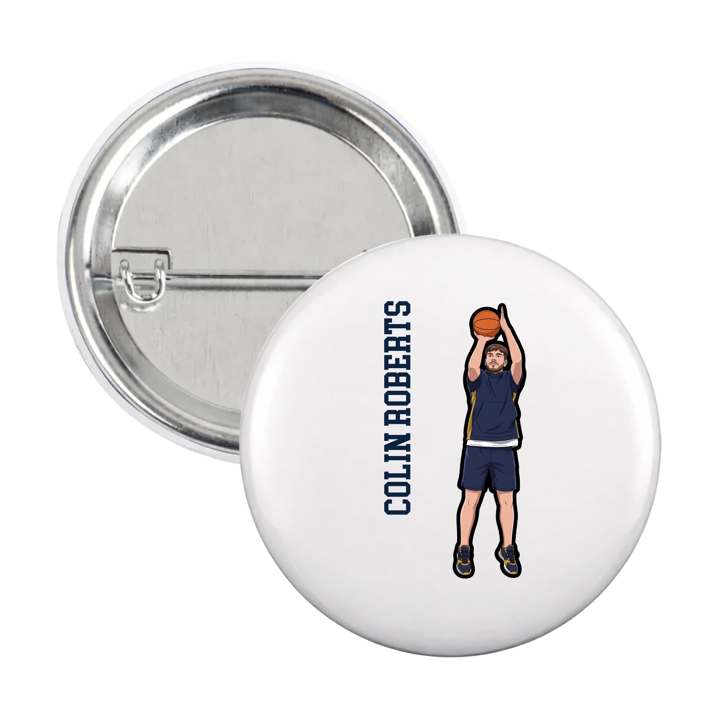 Game Day Button — Name Vertical in White