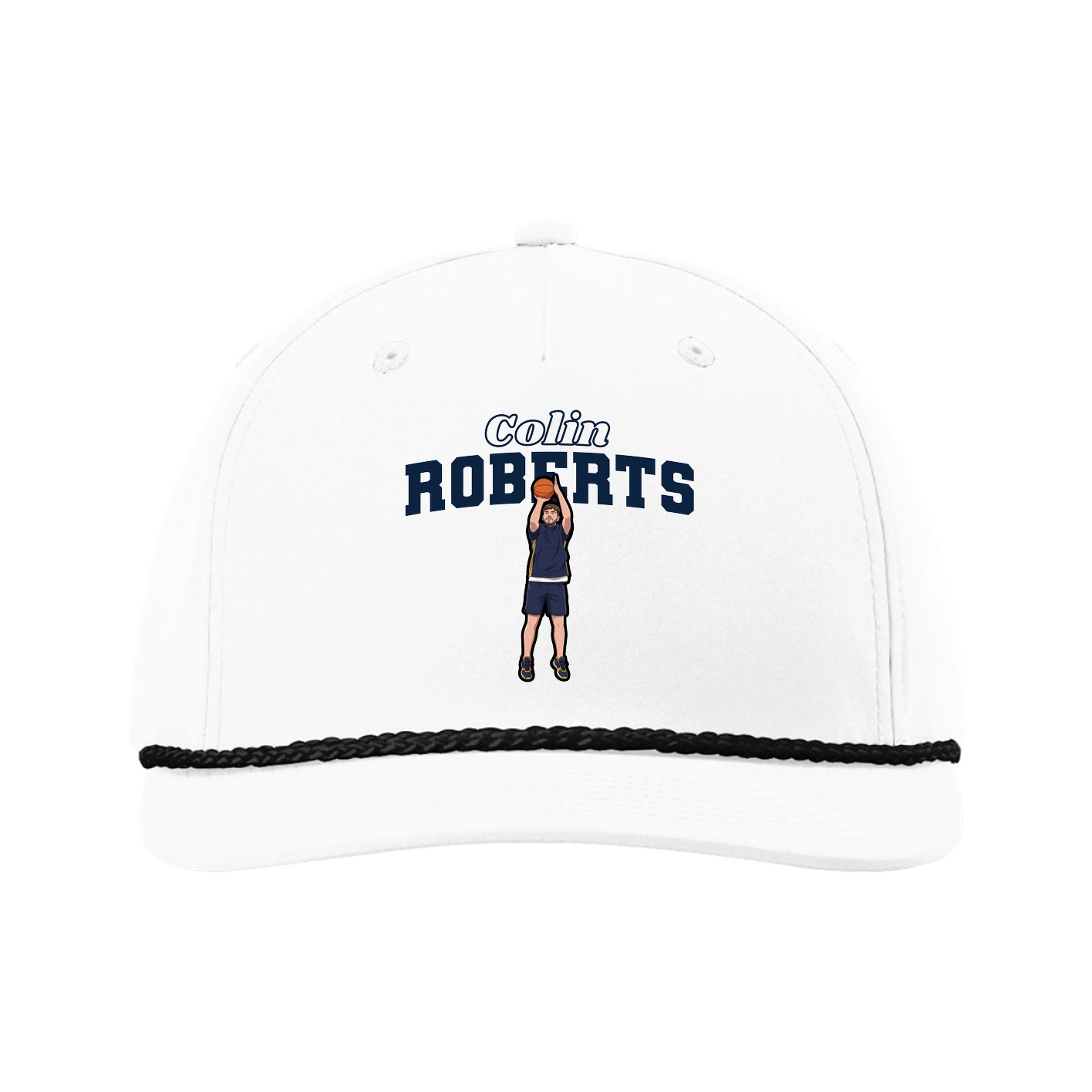 Five-Panel Classic Rope Cap — Name Arch in White