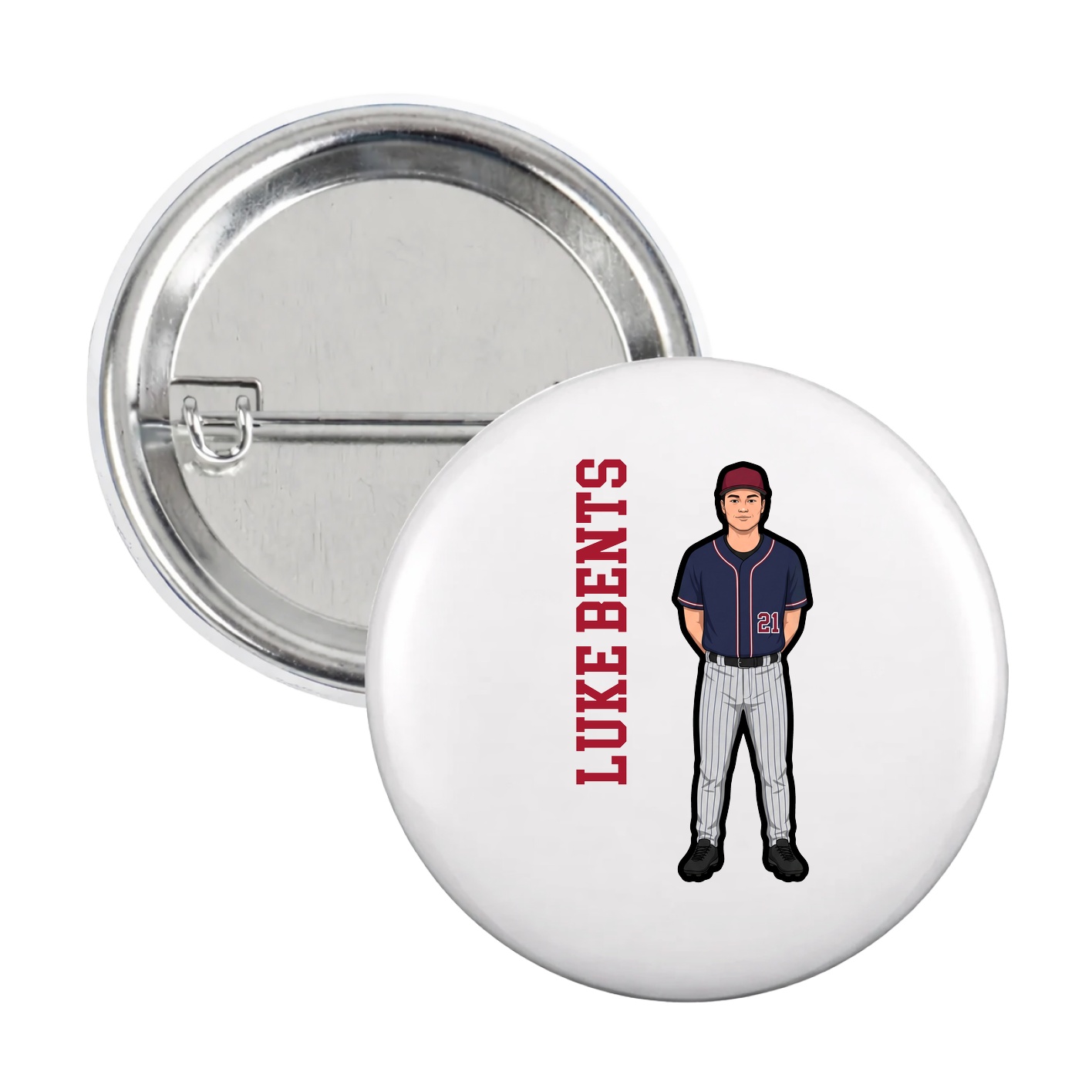 Game Day Button — Name Vertical in White