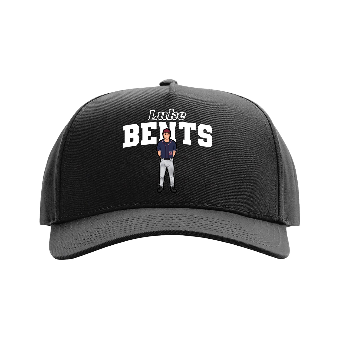 Full Fabric Five-Panel Champ Cap — Name Arch in Black