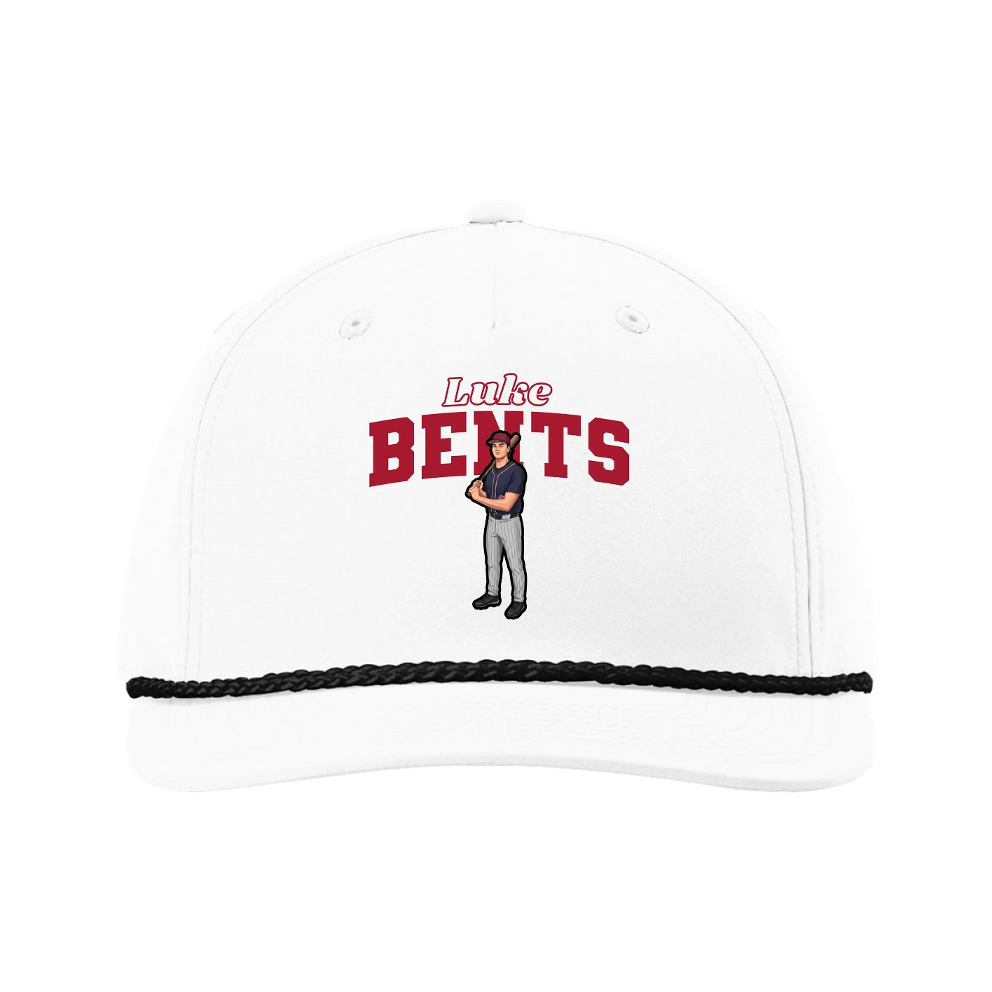 Five-Panel Classic Rope Cap — Name Arch in White