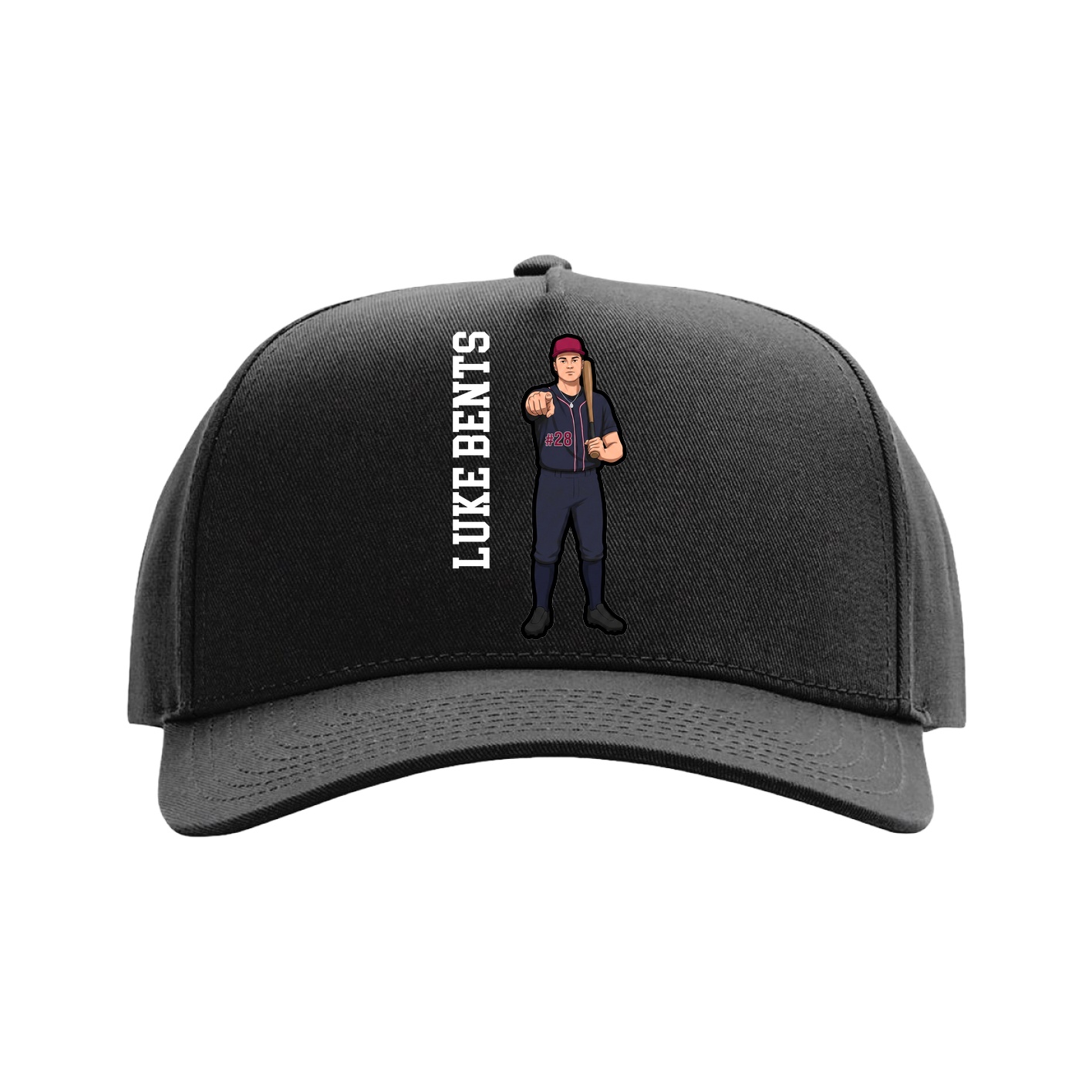 Full Fabric Five-Panel Champ Cap — Name Vertical in Black