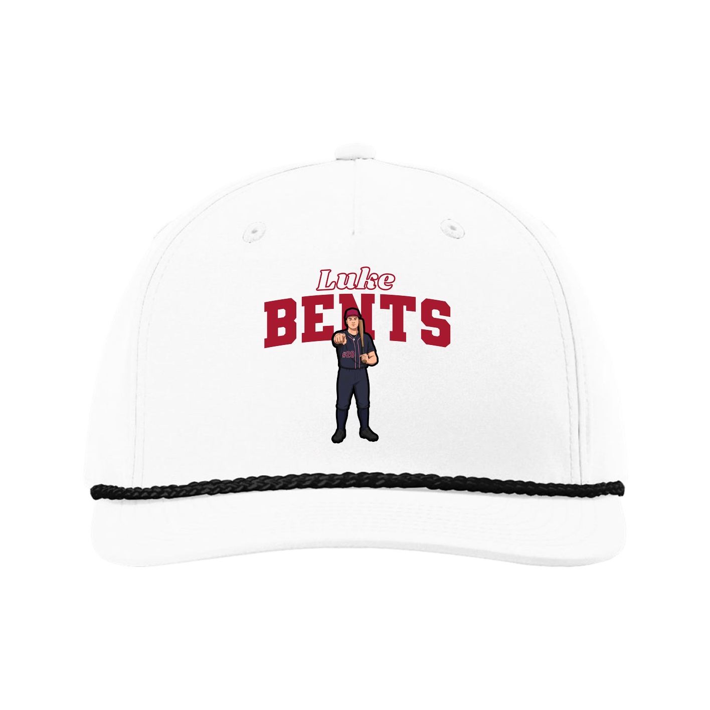 Five-Panel Classic Rope Cap — Name Arch in White