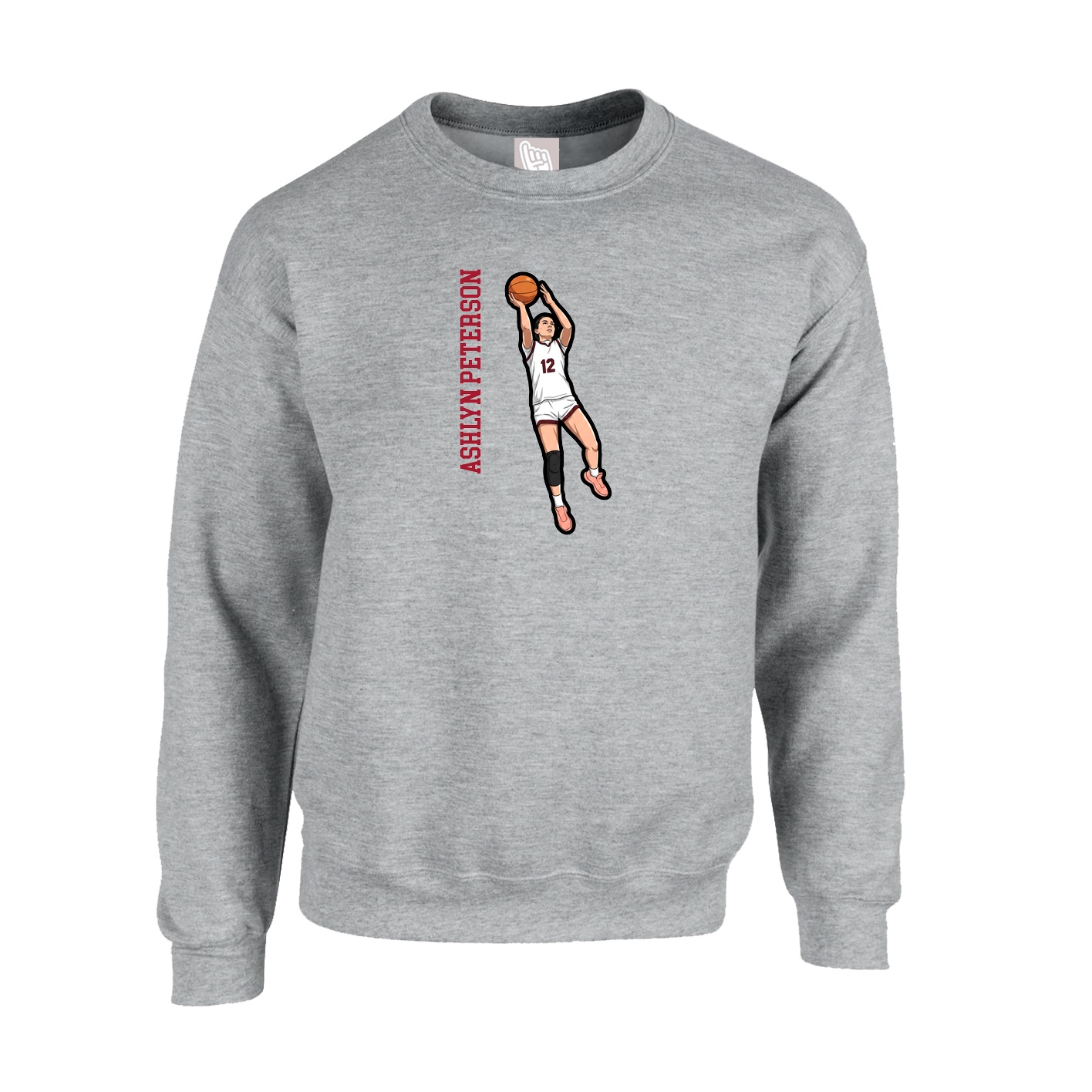 Fleece Crew — Name Vertical in Grey