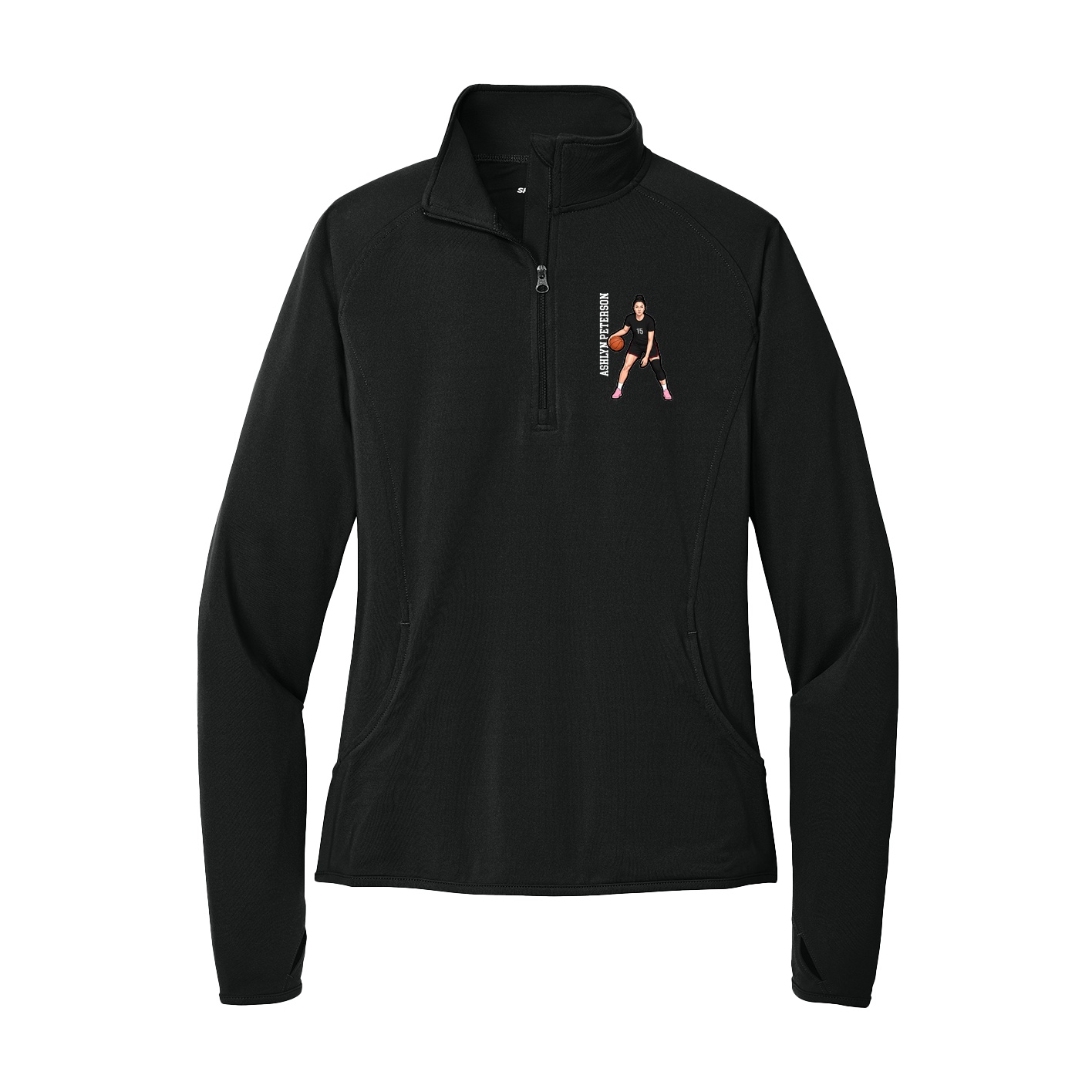 Women's Q-Zip Pullover — Name Vertical in Black