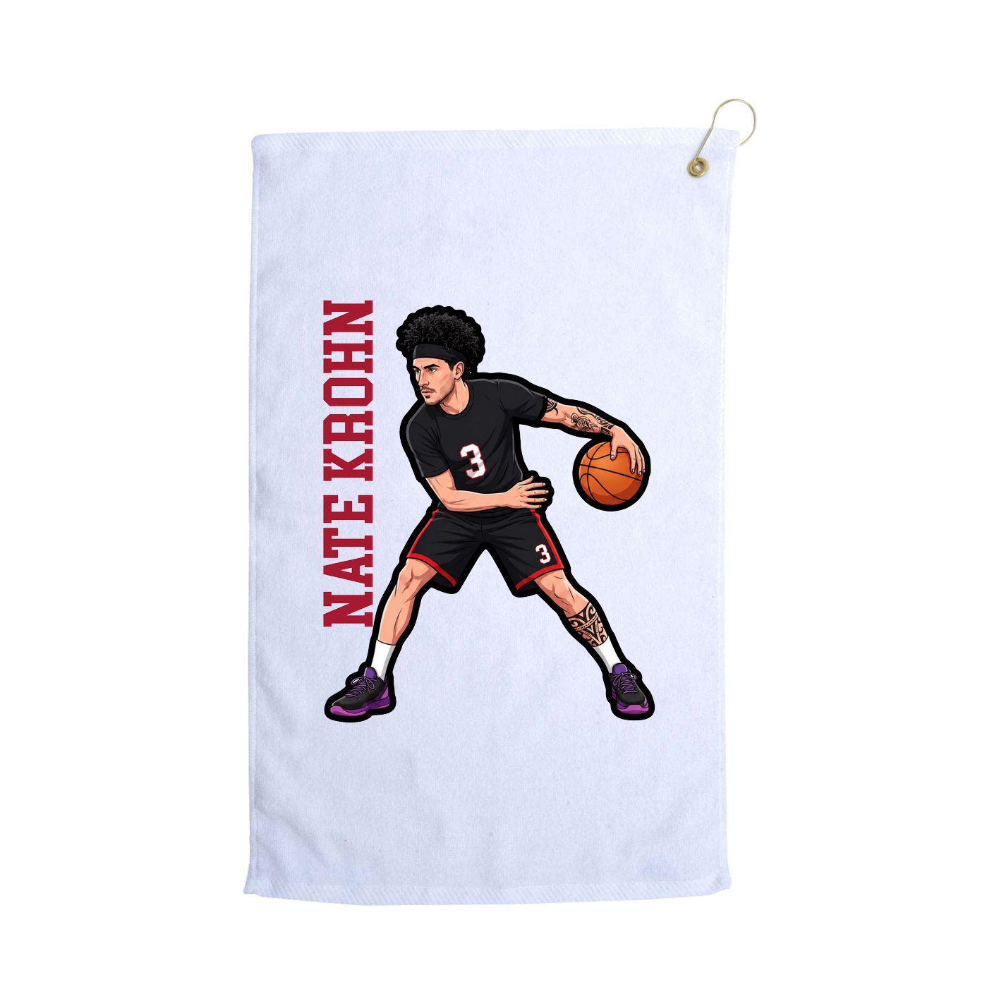 Golf Towel — Name Vertical in White