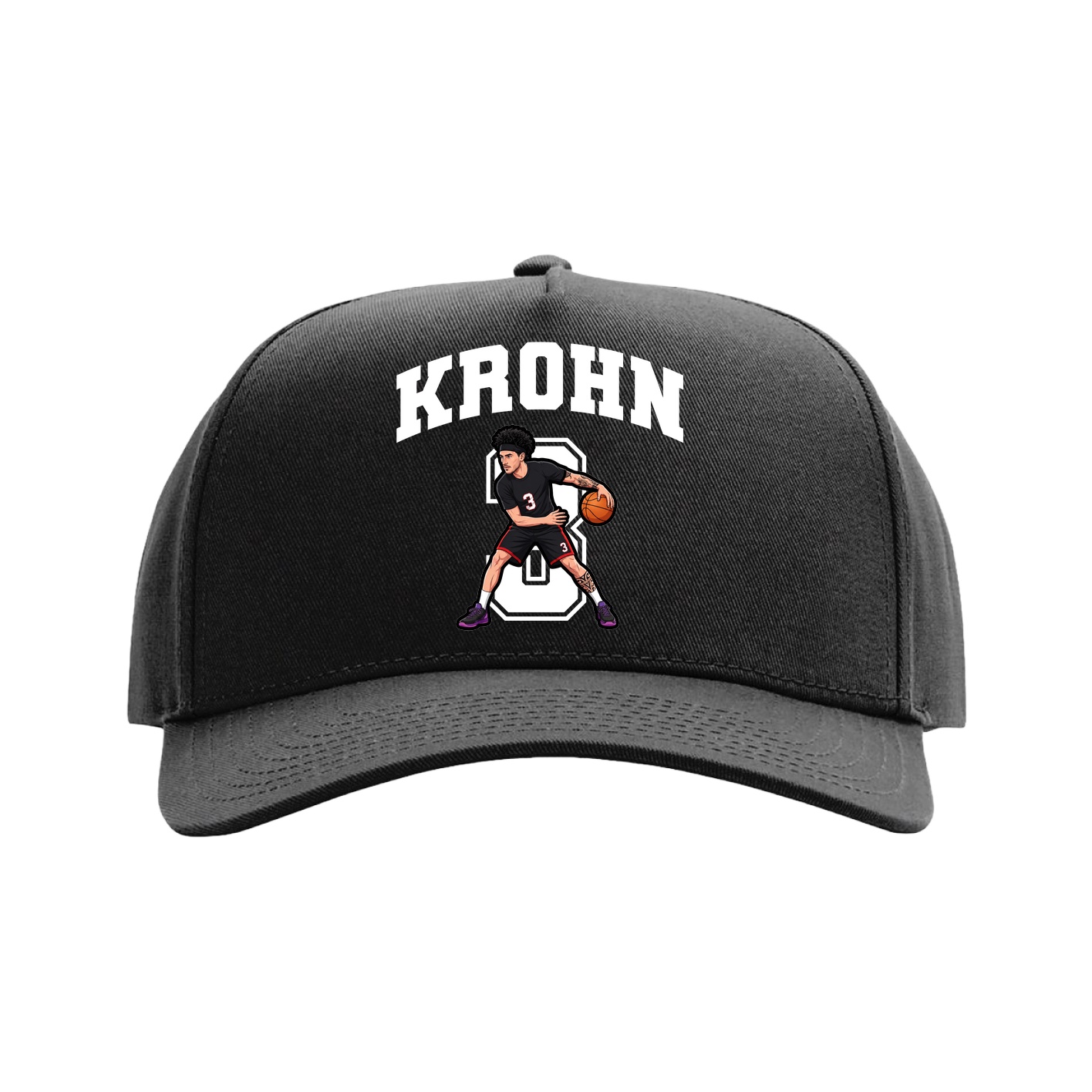 Full Fabric Five-Panel Champ Cap — Number in Black