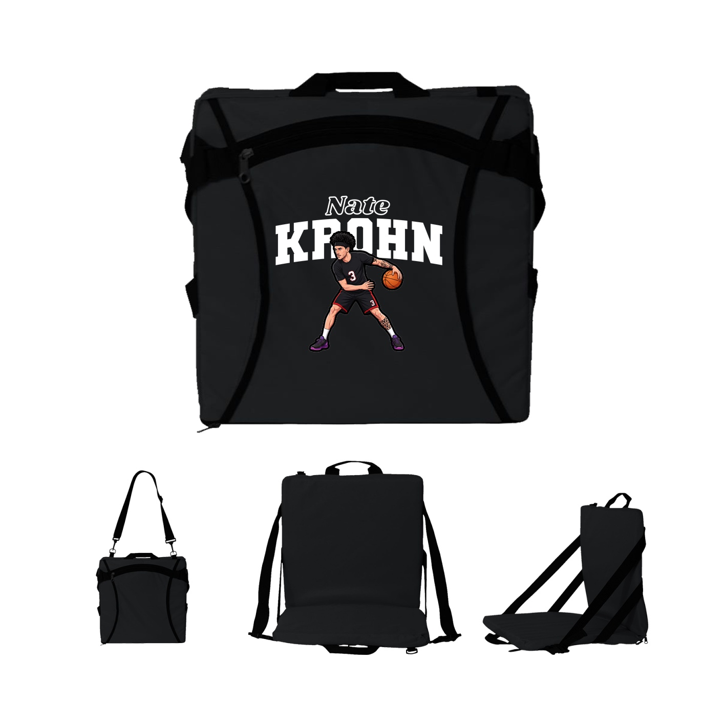 Folding Stadium Seat — Name Arch in Black