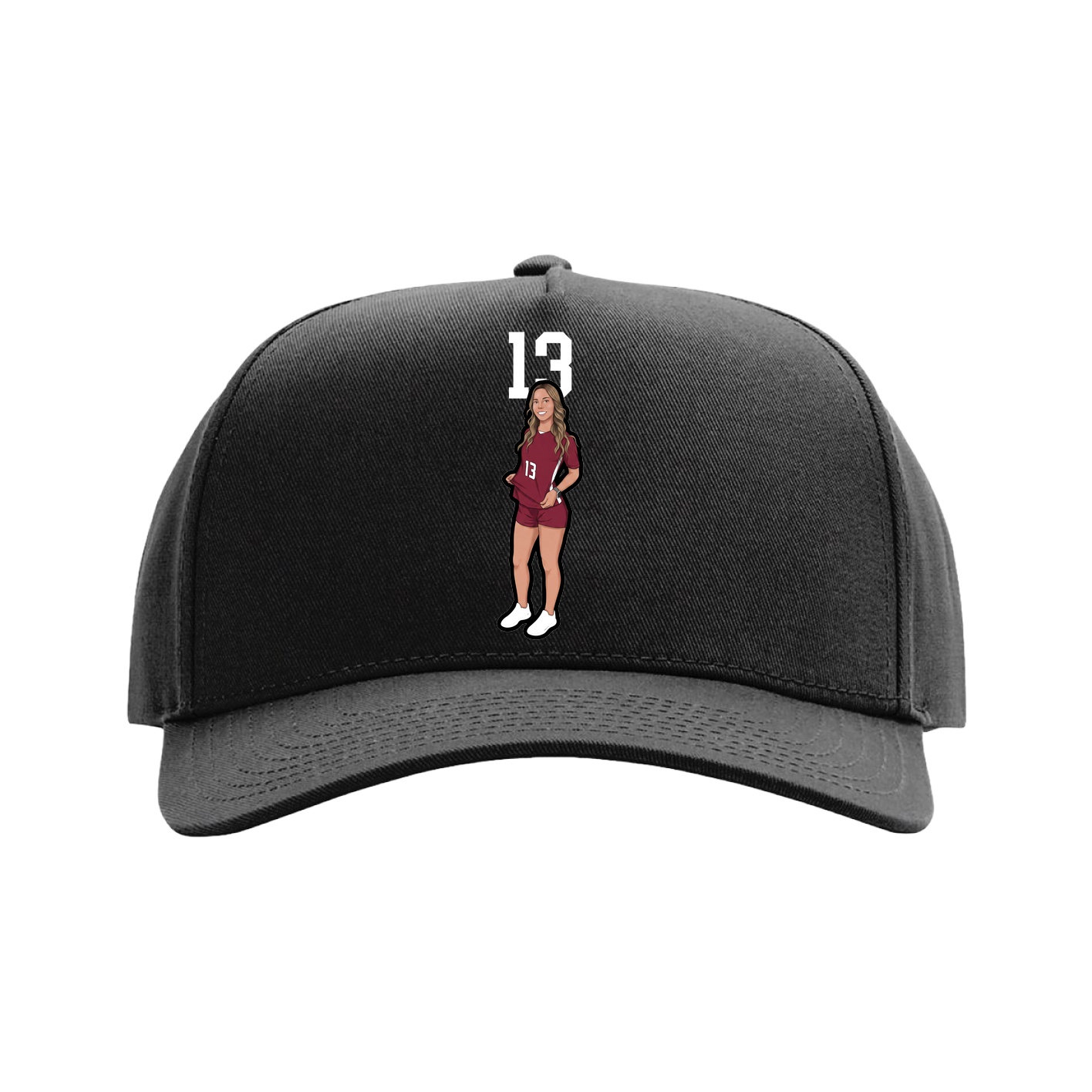 Full Fabric Five-Panel Champ Cap — Number Top in Black