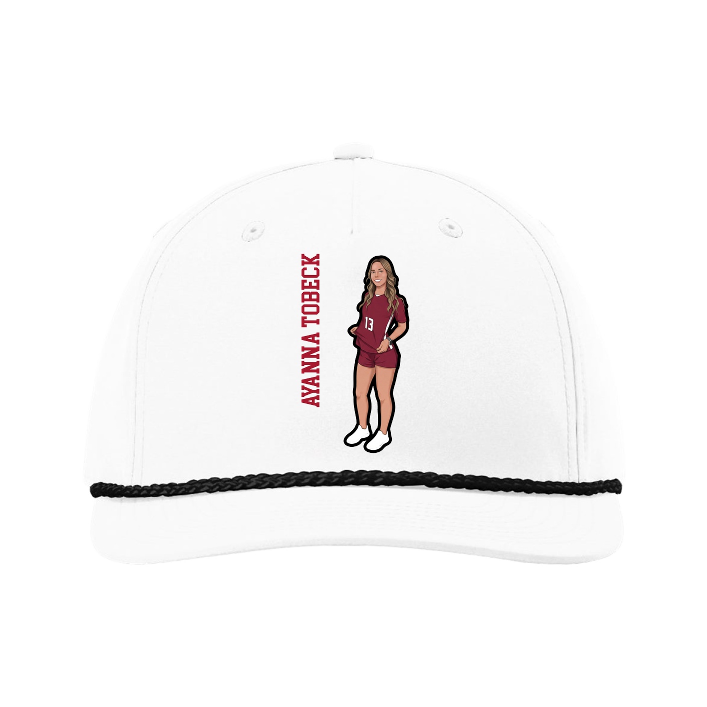 Five-Panel Classic Rope Cap — Name Vertical in White
