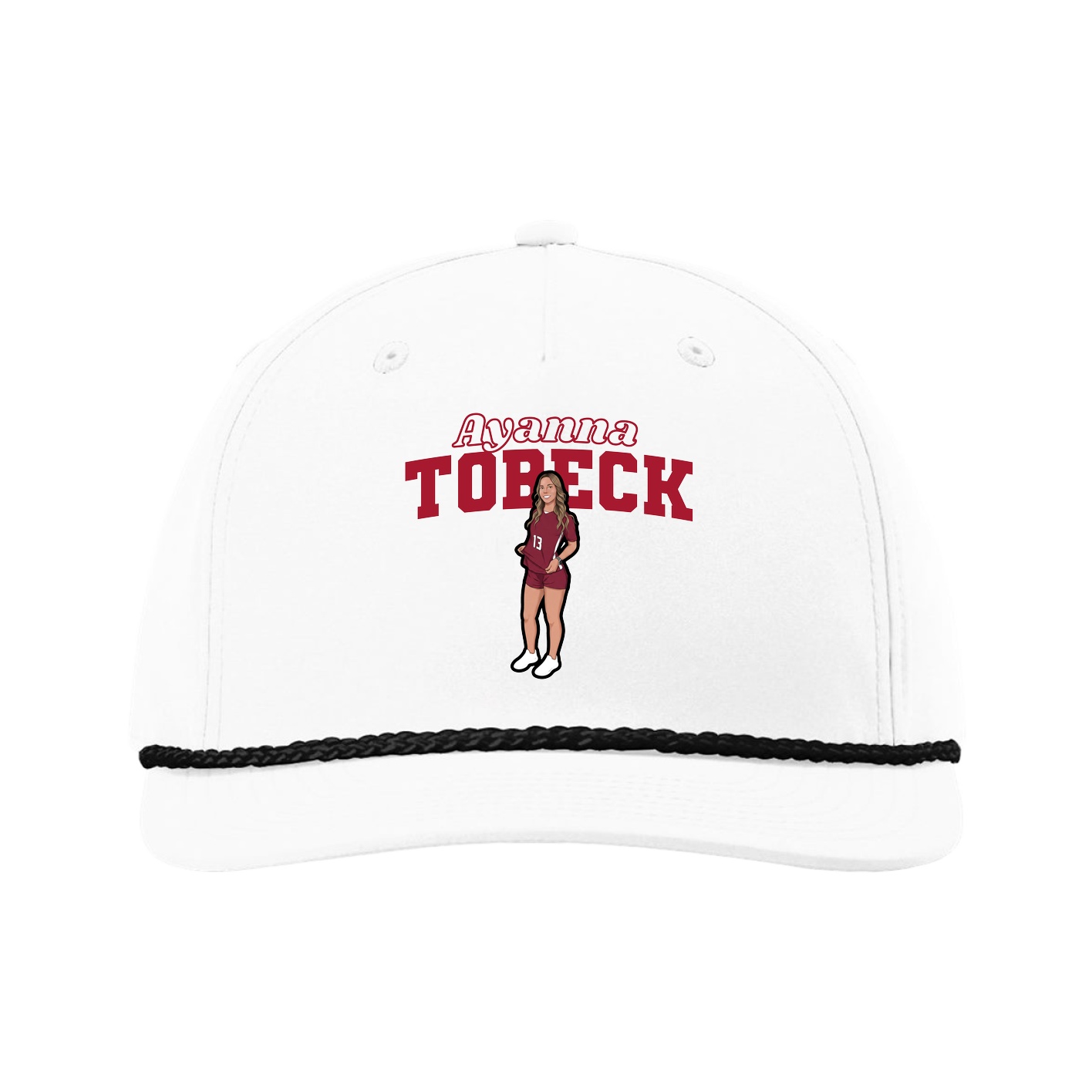 Five-Panel Classic Rope Cap — Name Arch in White