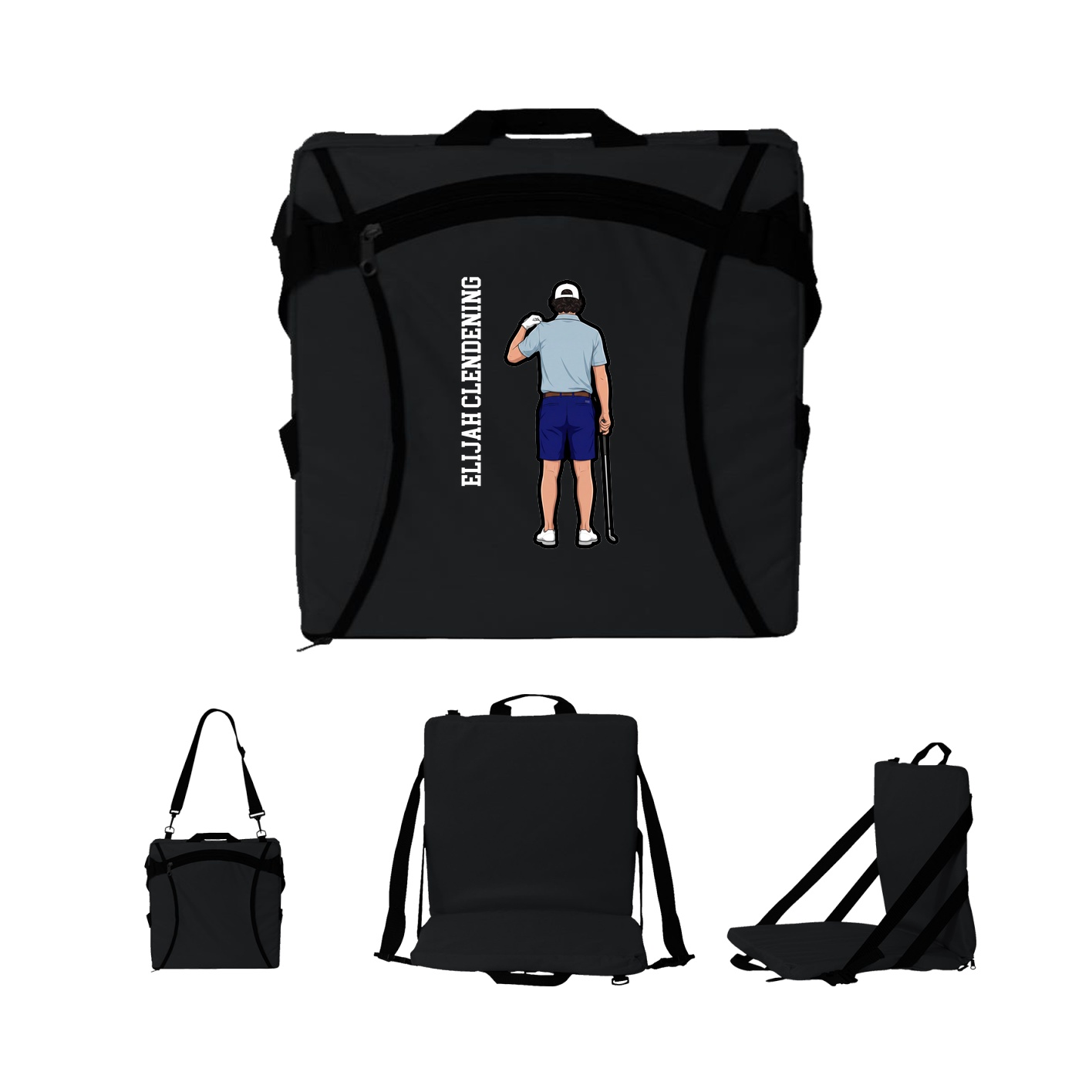 Folding Stadium Seat — Name Vertical in Black
