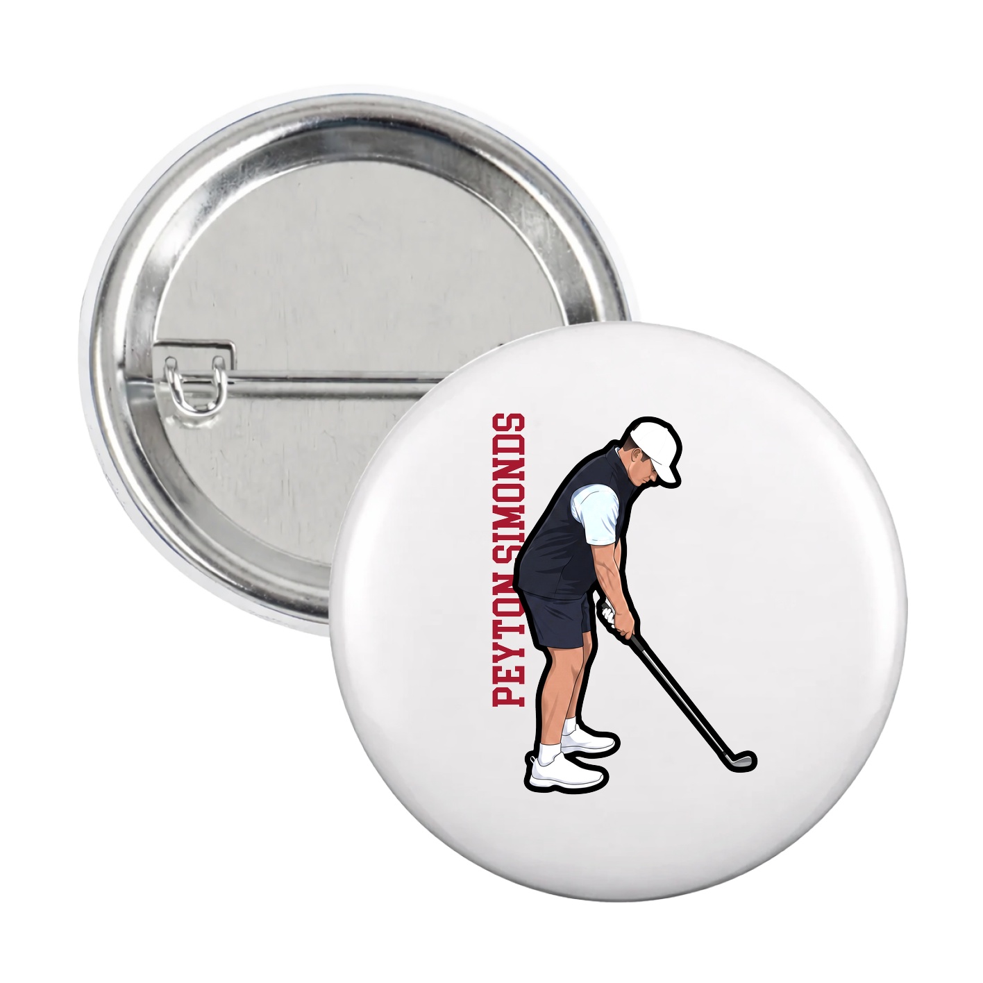 Game Day Button — Name Vertical in White