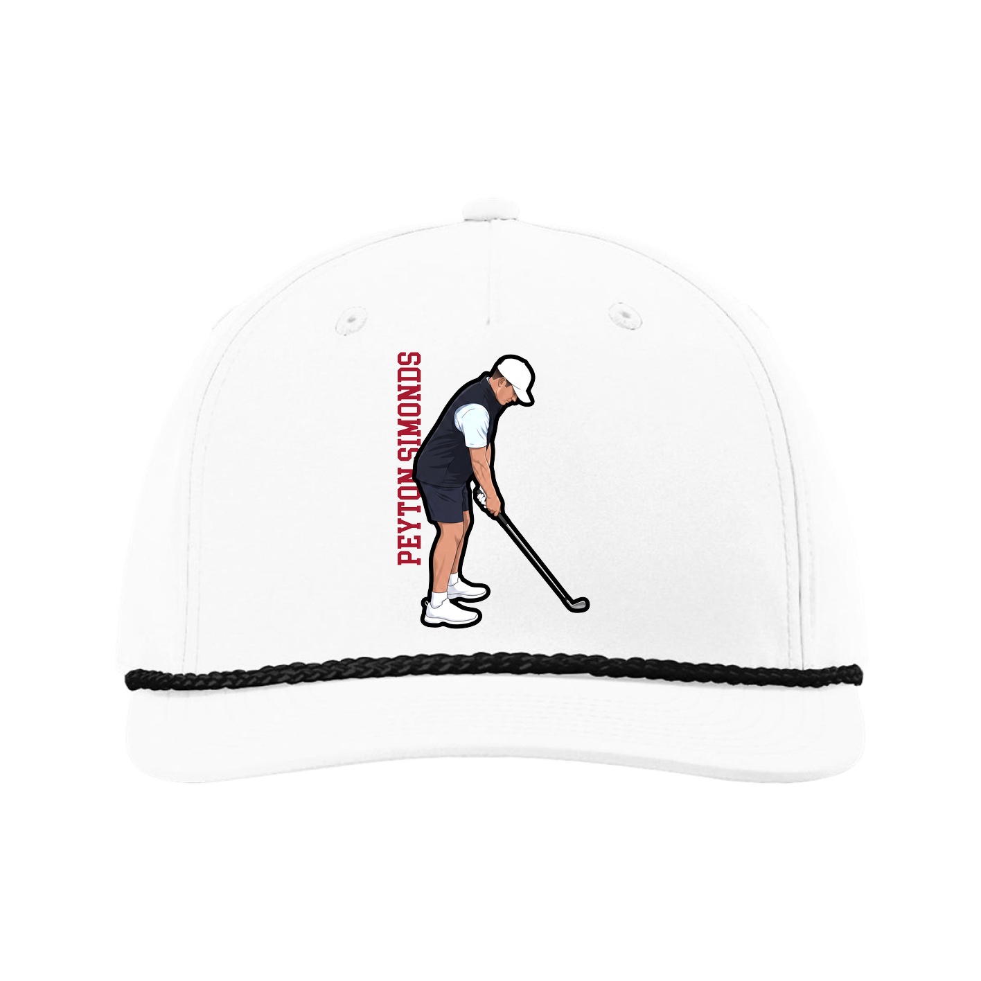 Five-Panel Classic Rope Cap — Name Vertical in White