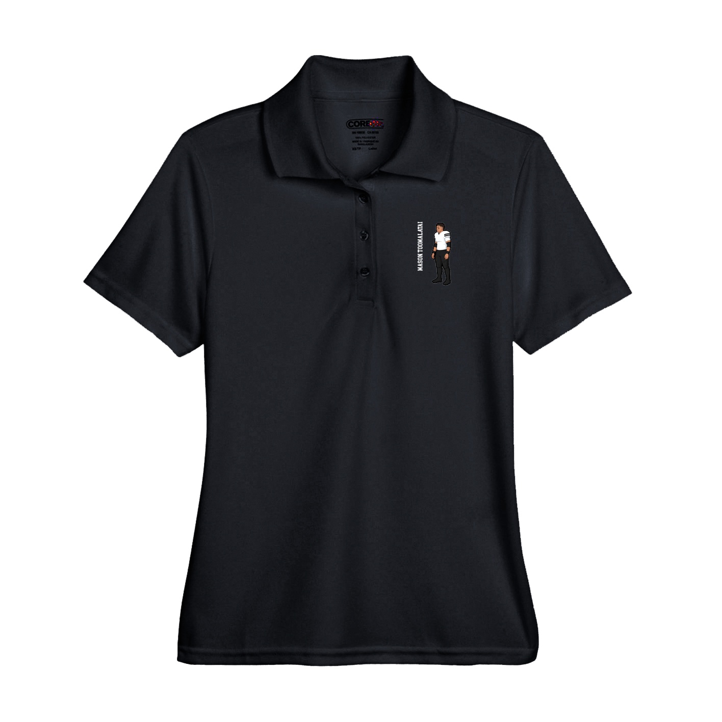 Performance Polo — Name Vertical in Black