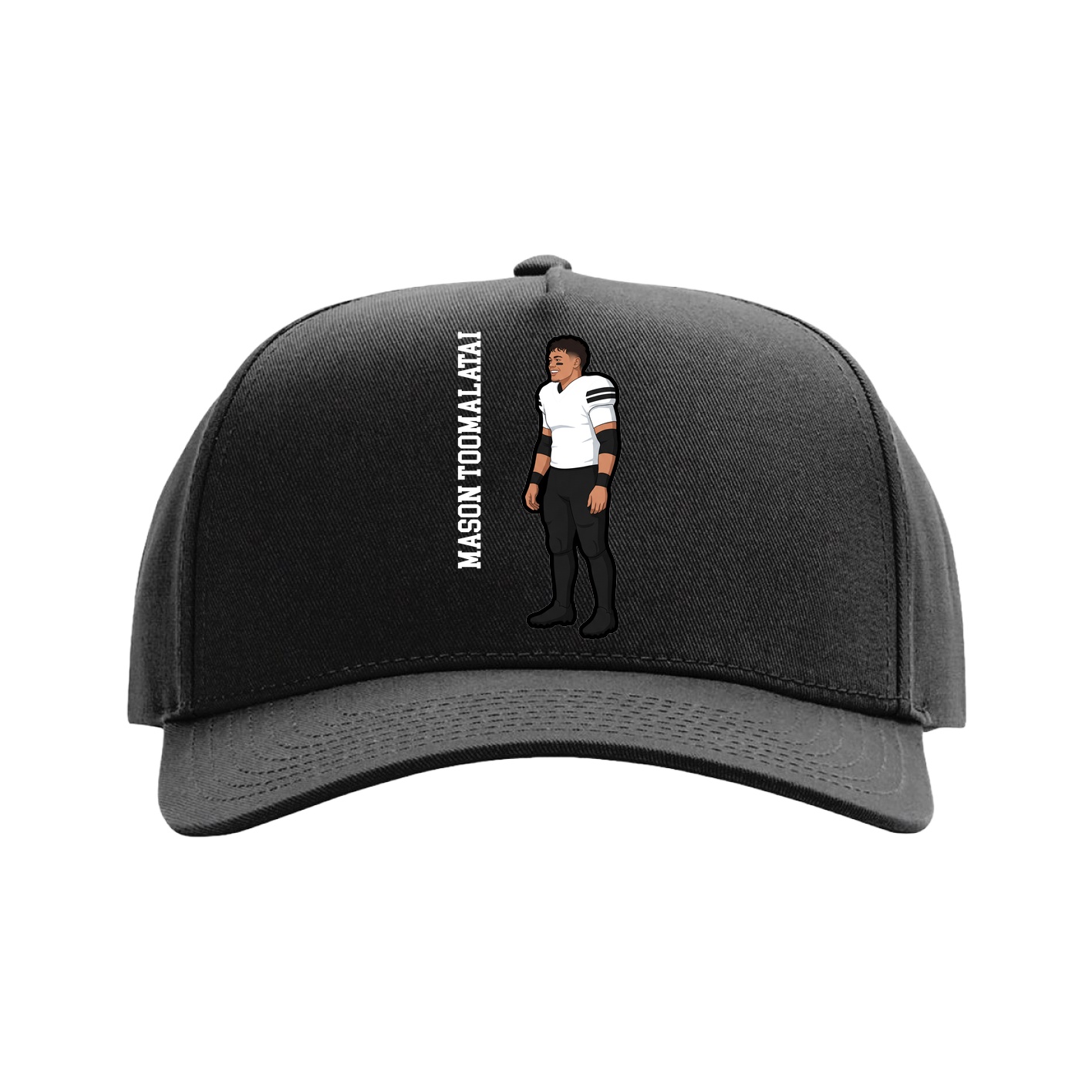 Full Fabric Five-Panel Champ Cap — Name Vertical in Black