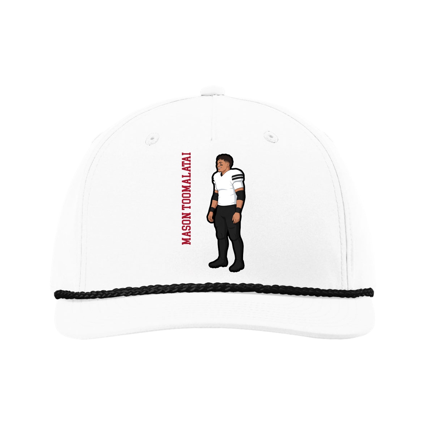 Five-Panel Classic Rope Cap — Name Vertical in White