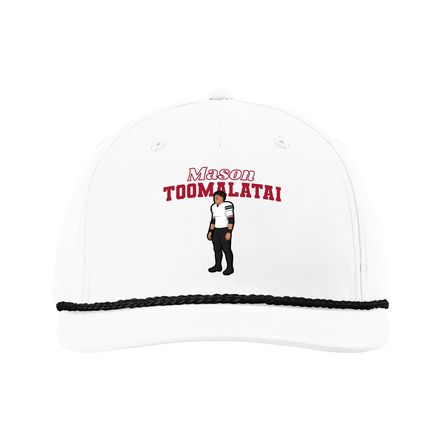Five-Panel Classic Rope Cap — Name Arch in White