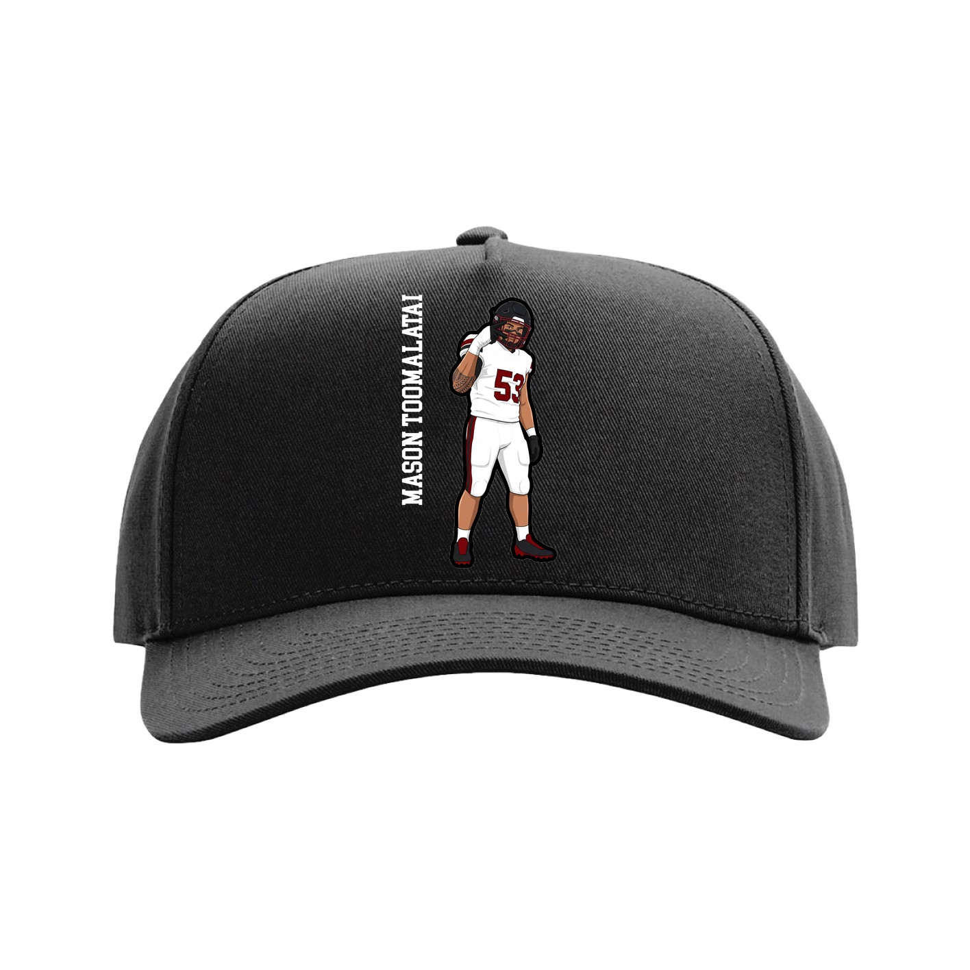 Full Fabric Five-Panel Champ Cap — Name Vertical in Black