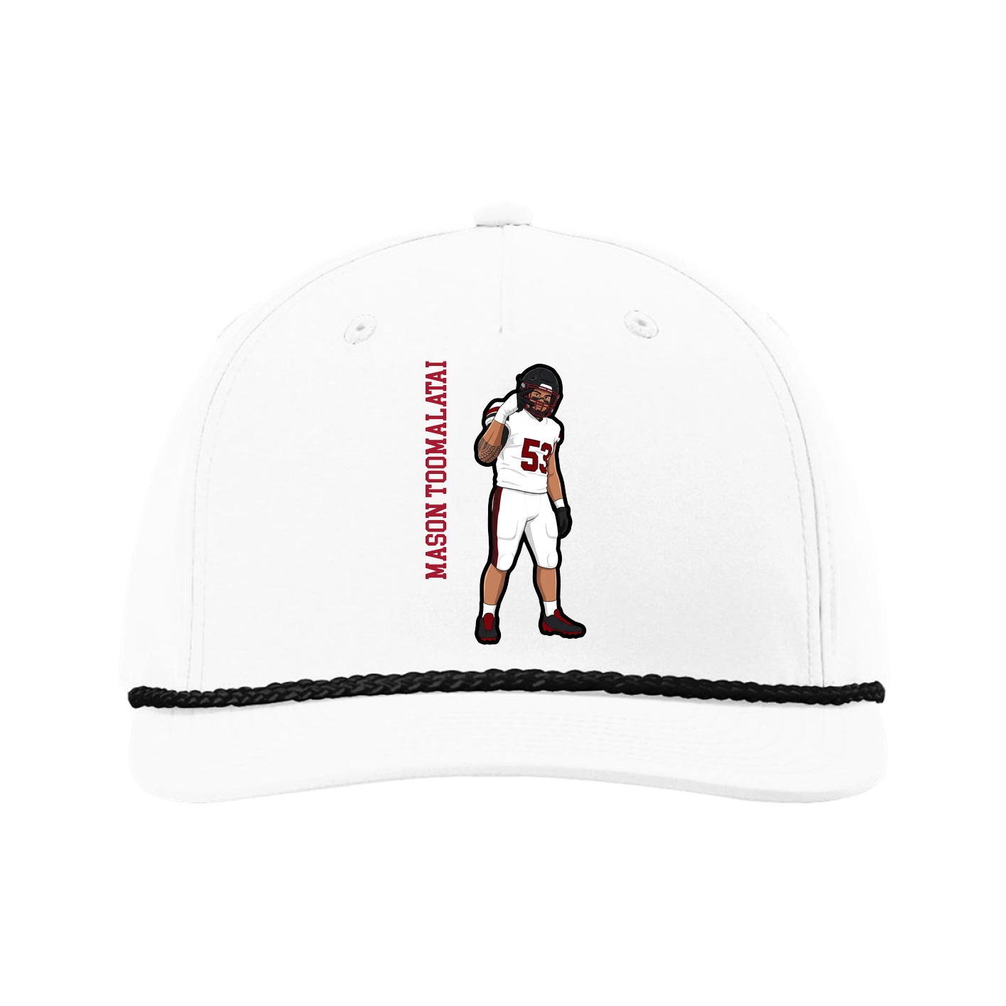 Five-Panel Classic Rope Cap — Name Vertical in White