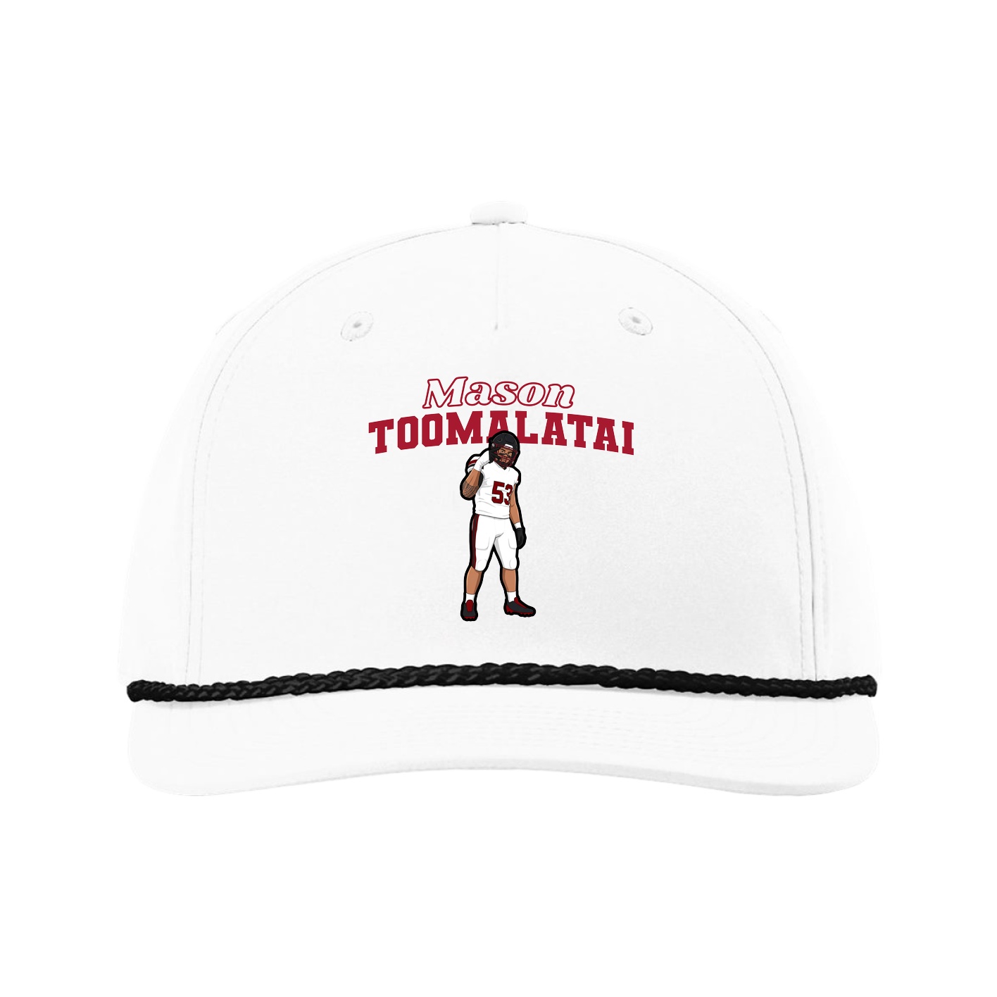 Five-Panel Classic Rope Cap — Name Arch in White