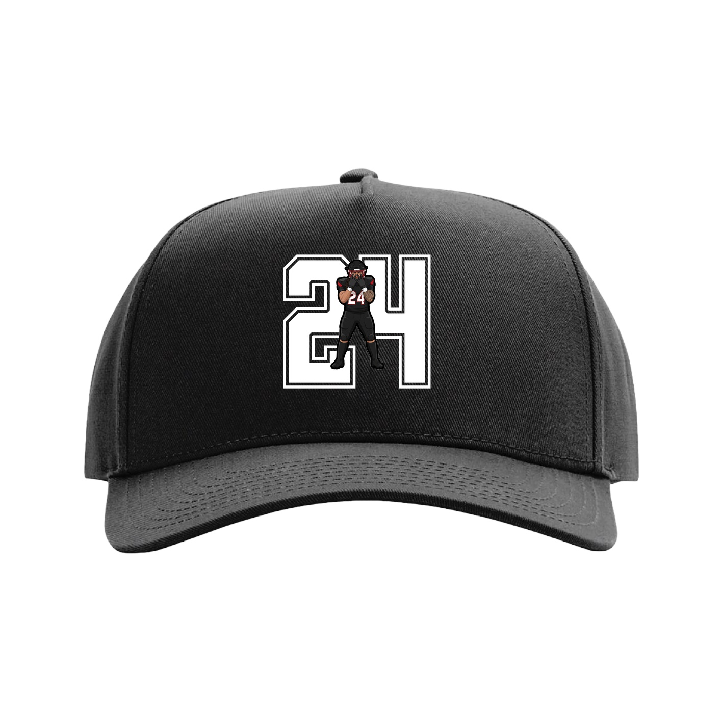 Full Fabric Five-Panel Champ Cap — Number in Black