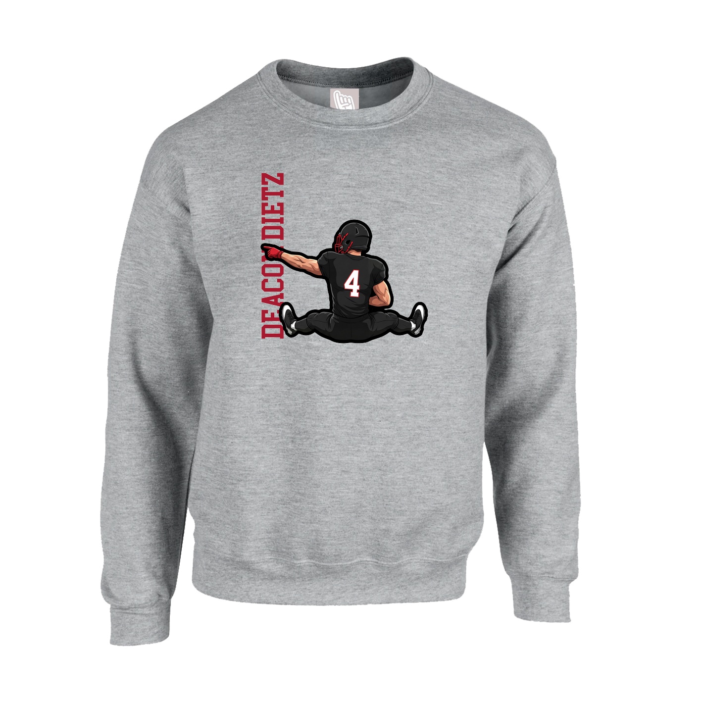 Fleece Crew — Name Vertical in Grey