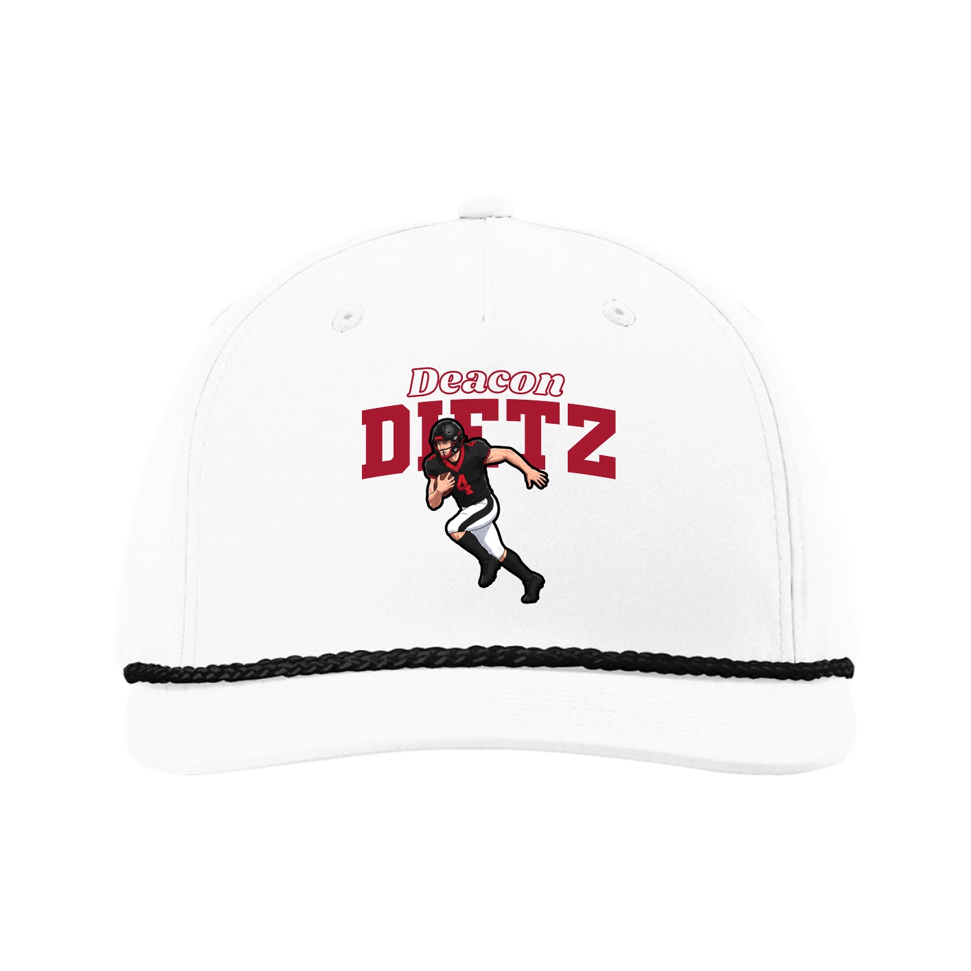 Five-Panel Classic Rope Cap — Name Arch in White