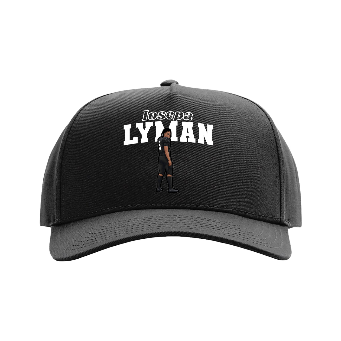 Full Fabric Five-Panel Champ Cap — Name Arch in Black