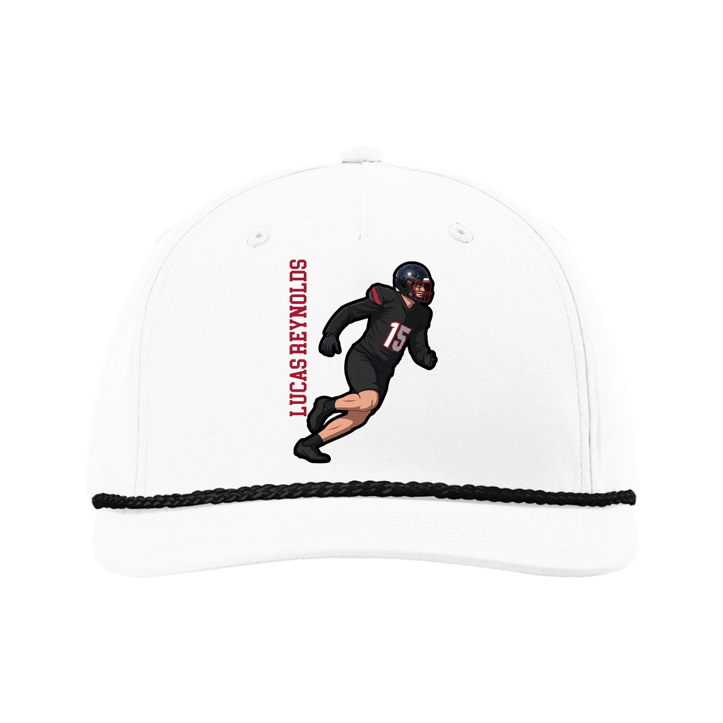 Five-Panel Classic Rope Cap — Name Vertical in White